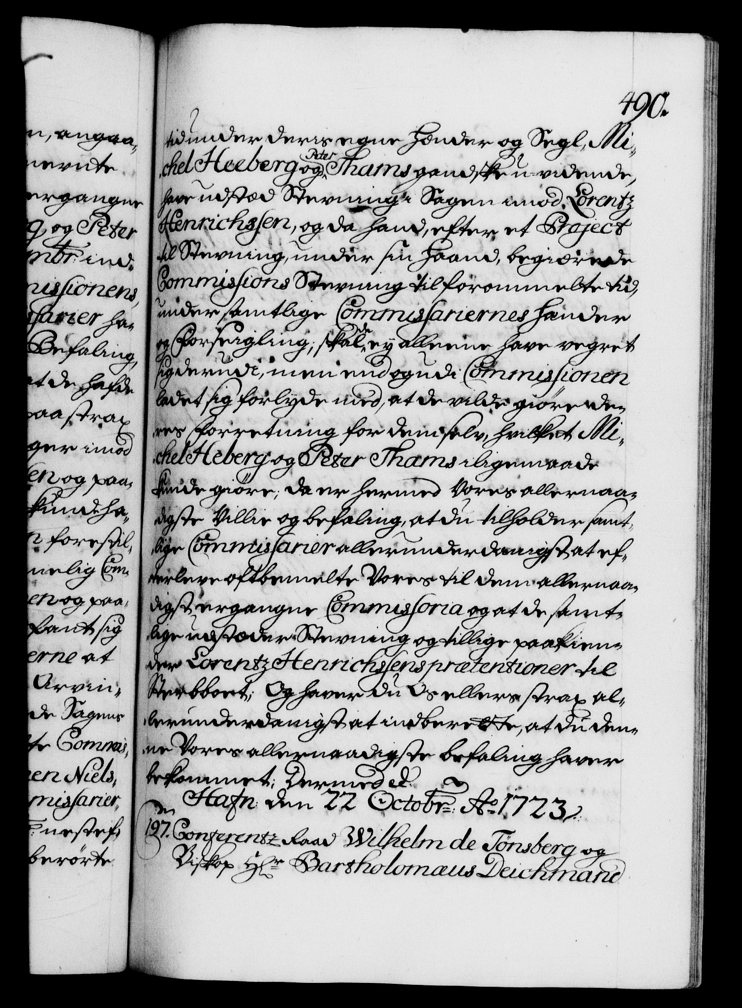 Danske Kanselli 1572-1799, AV/RA-EA-3023/F/Fc/Fca/Fcab/L0022: Norske tegnelser, 1722-1724, p. 490a