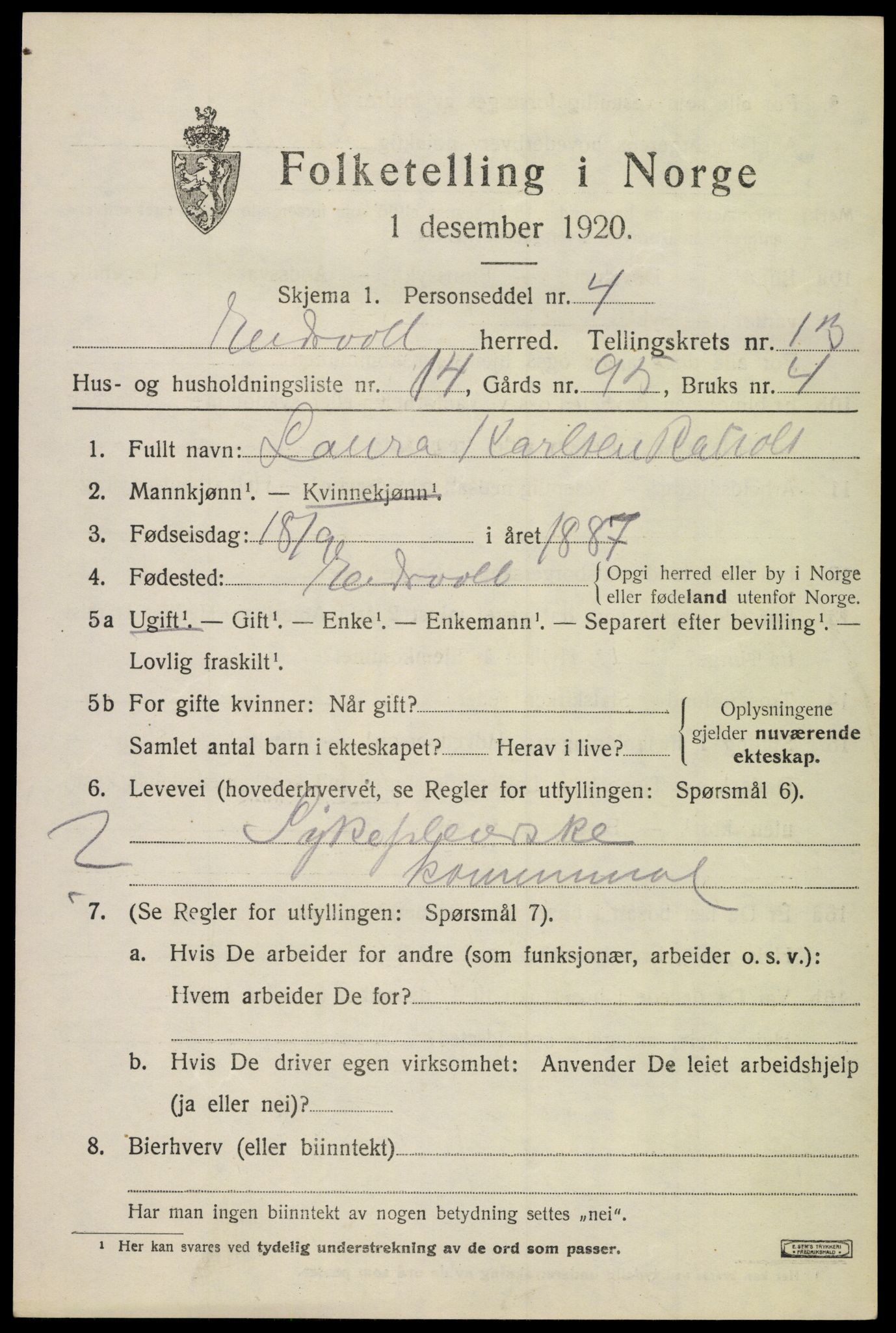 SAO, 1920 census for Eidsvoll, 1920, p. 20119