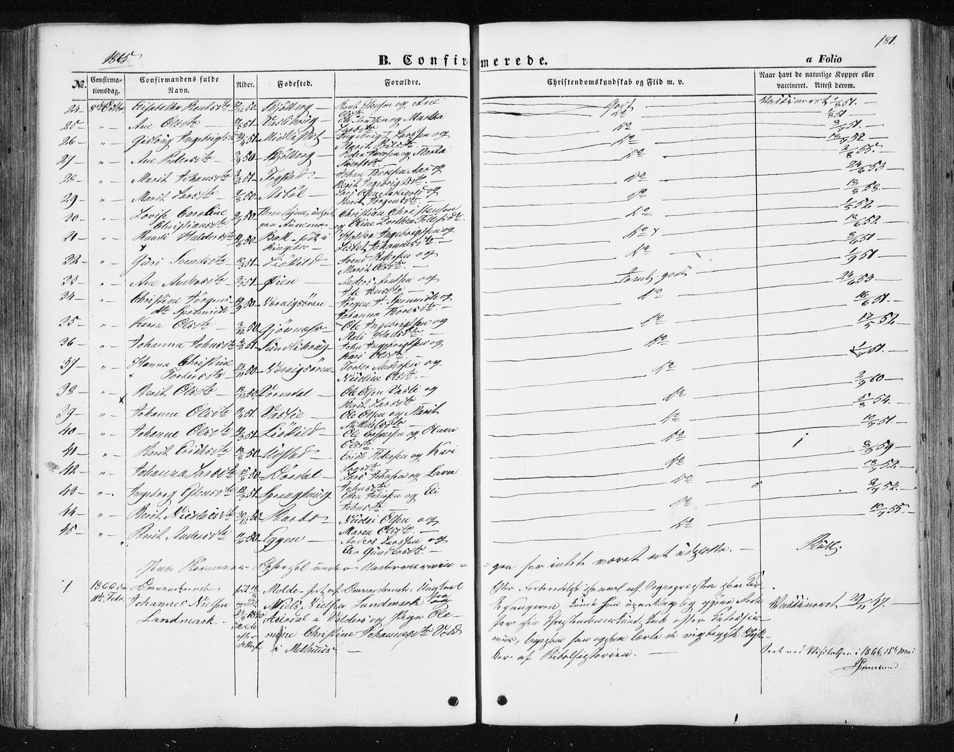 Ministerialprotokoller, klokkerbøker og fødselsregistre - Sør-Trøndelag, SAT/A-1456/668/L0806: Parish register (official) no. 668A06, 1854-1869, p. 181
