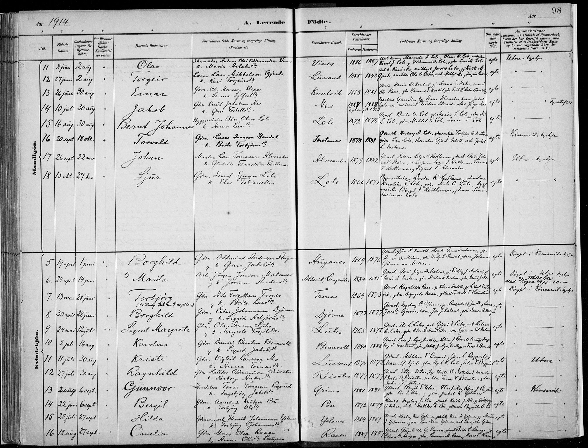 Ullensvang sokneprestembete, AV/SAB-A-78701/H/Haa: Parish register (official) no. E  1, 1882-1921, p. 98