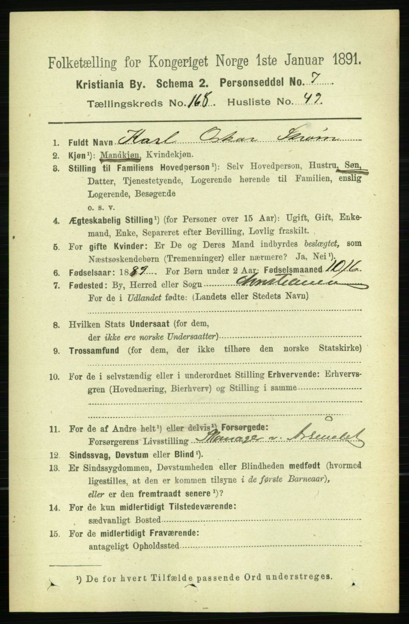 RA, 1891 census for 0301 Kristiania, 1891, p. 98714