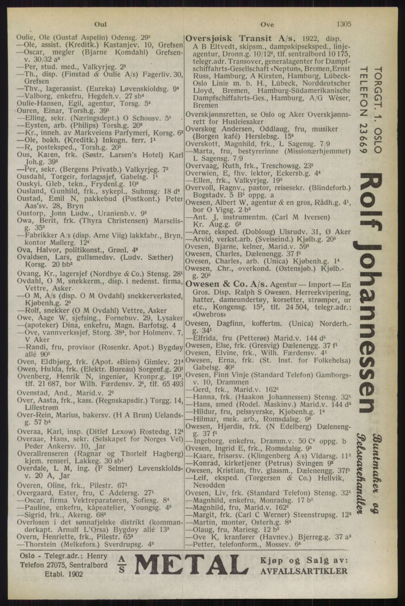 Kristiania/Oslo adressebok, PUBL/-, 1944, p. 1305