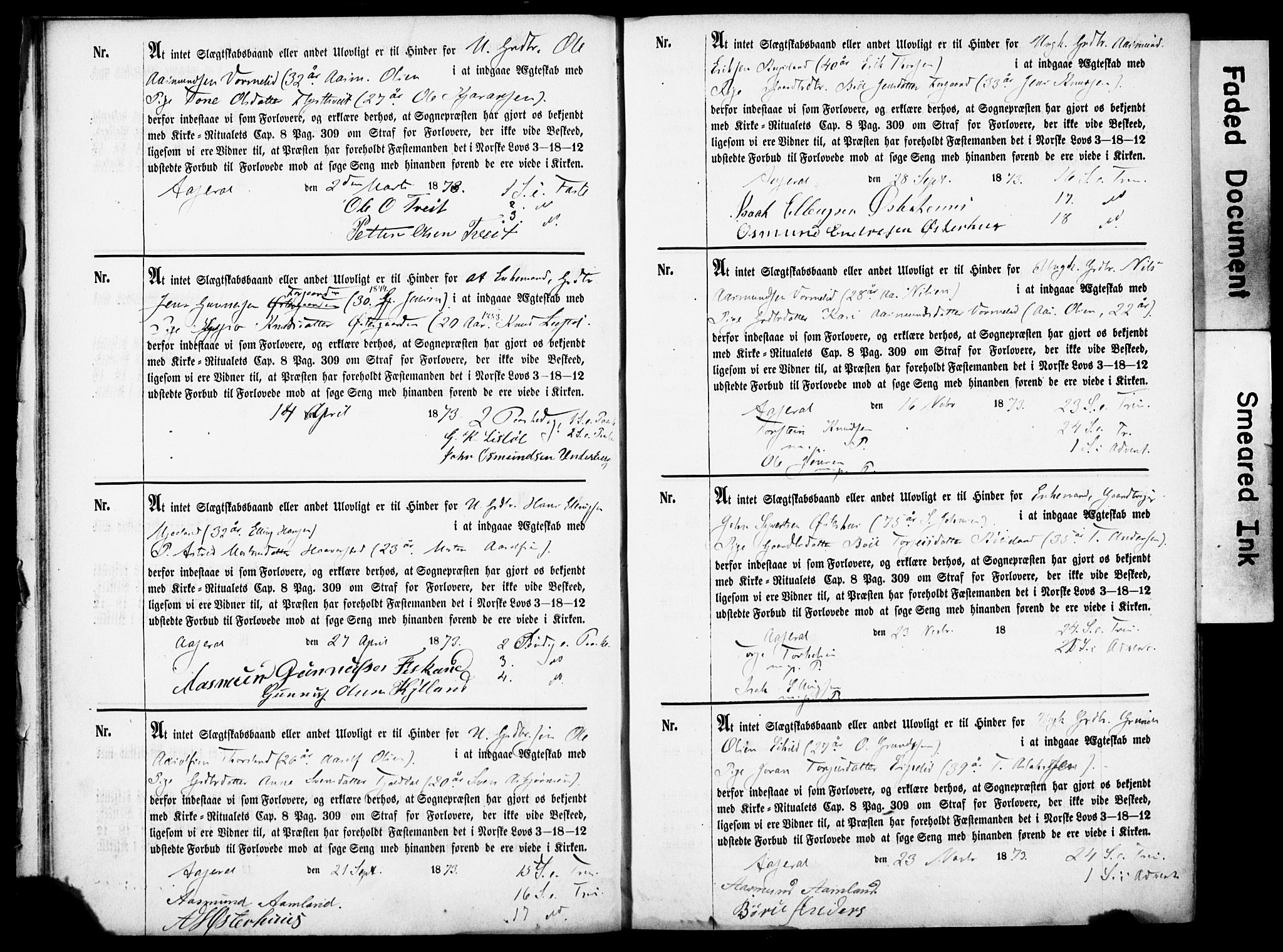 Åseral sokneprestkontor, AV/SAK-1111-0051/F/Fe/L0001: Best man's statements no. II.5.1, 1858-1911