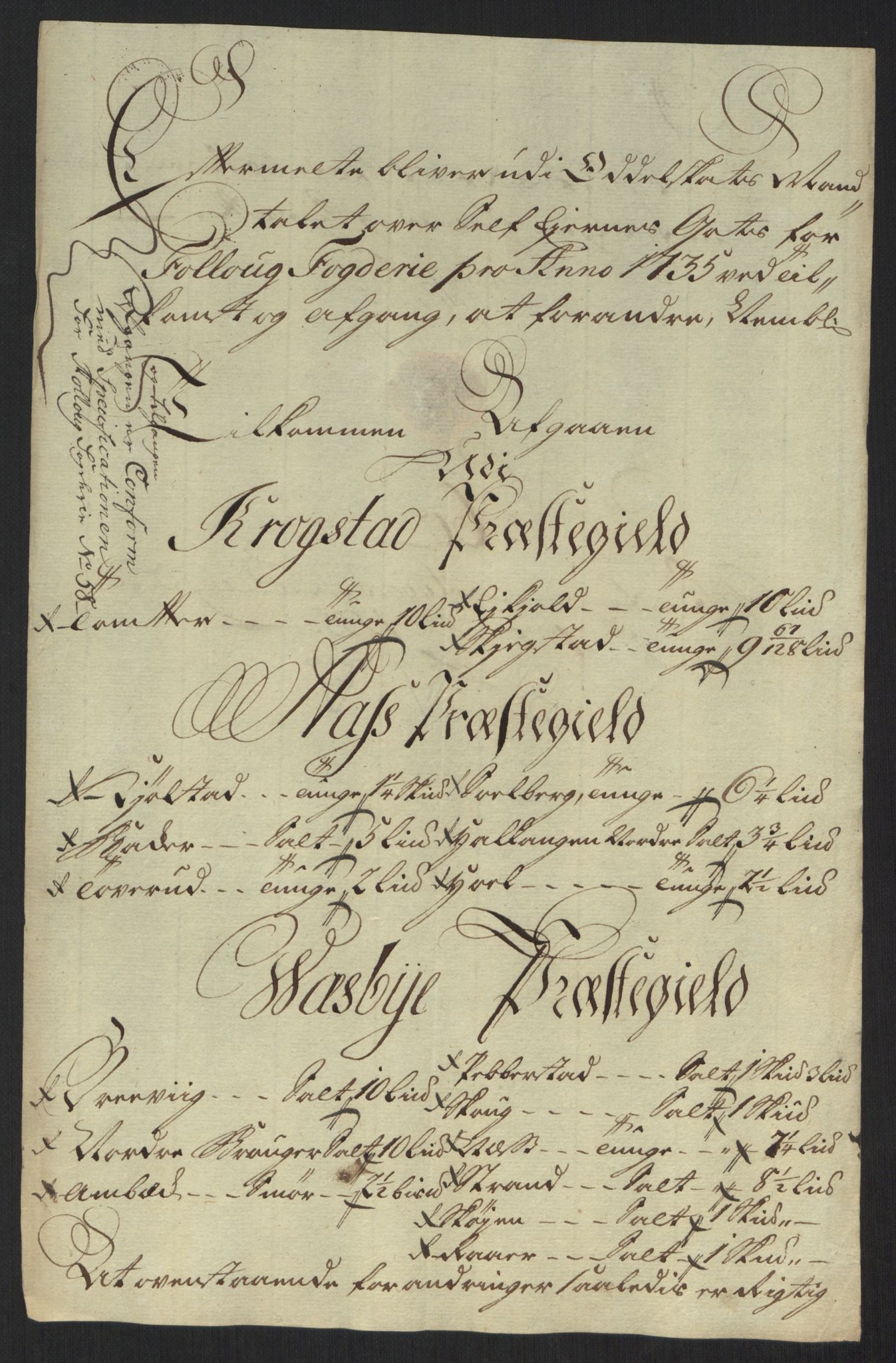 Rentekammeret inntil 1814, Reviderte regnskaper, Fogderegnskap, AV/RA-EA-4092/R10/L0474: Fogderegnskap Aker og Follo, 1735, p. 179