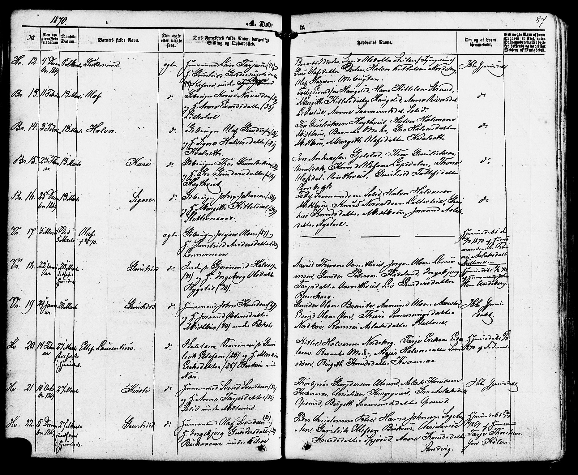 Kviteseid kirkebøker, SAKO/A-276/F/Fa/L0007: Parish register (official) no. I 7, 1859-1881, p. 87