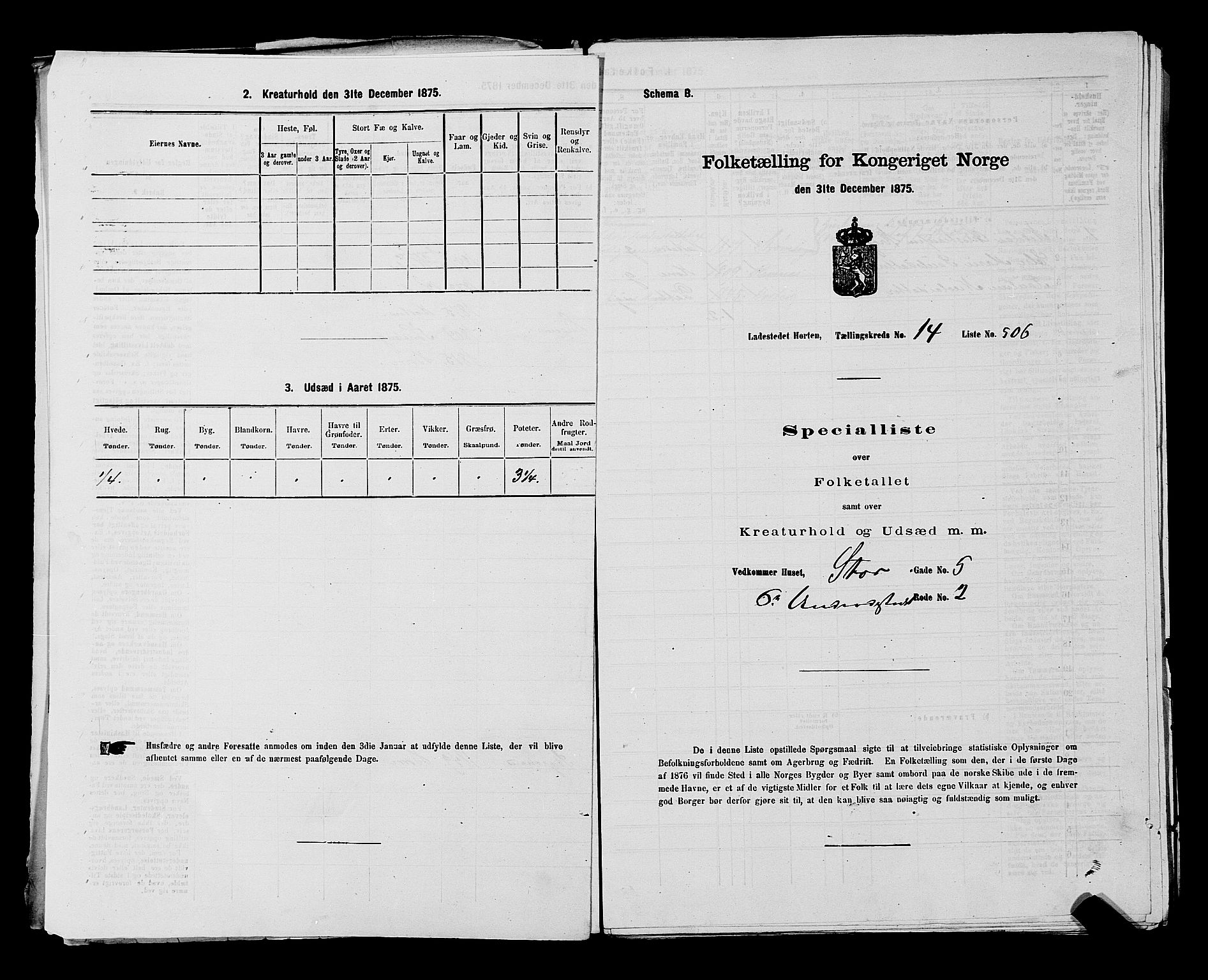 SAKO, 1875 census for 0703P Horten, 1875, p. 1132