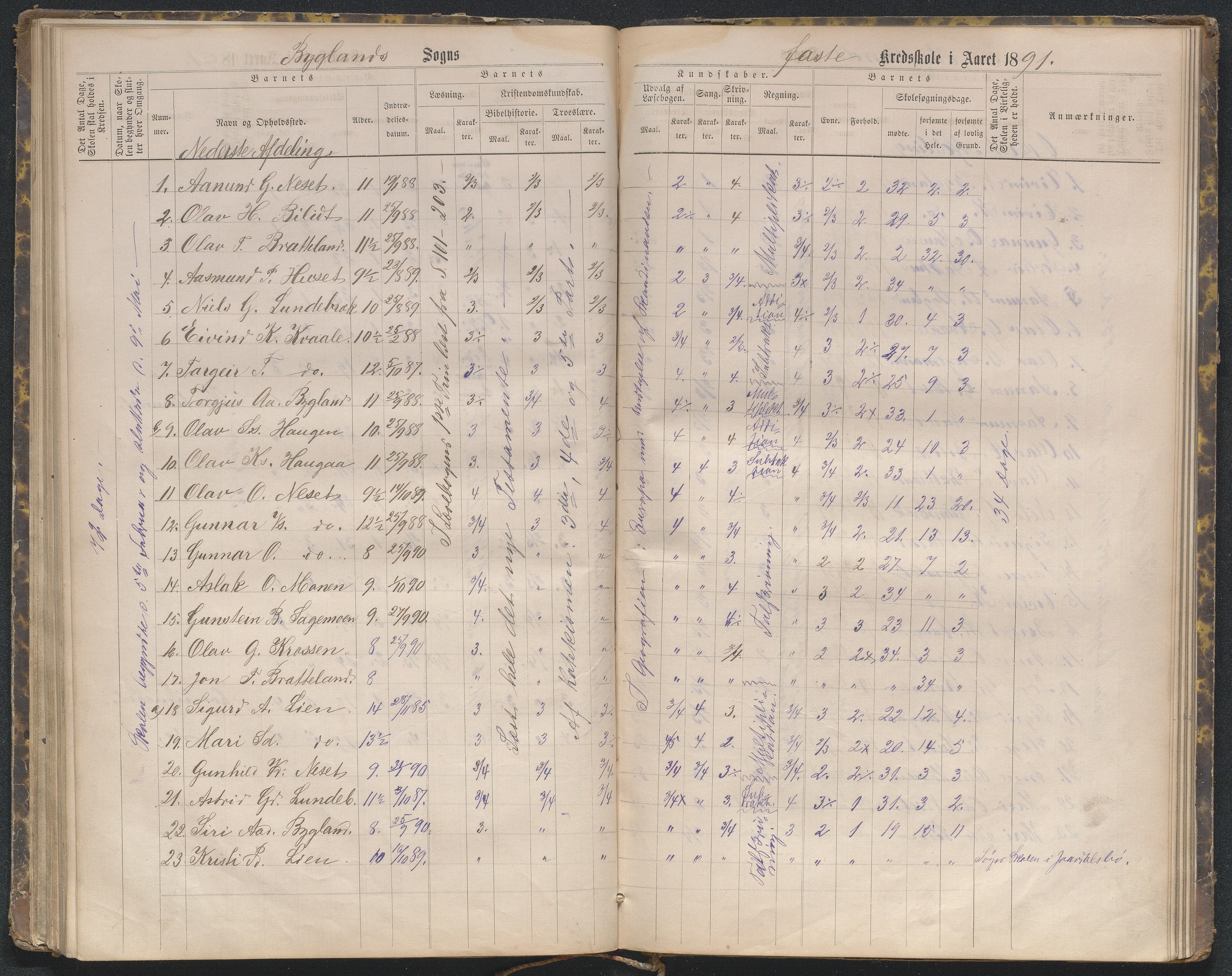 Bygland kommune, Skulekrinsar i Midt-Bygland, AAKS/KA0938-550b/F5/L0002: Skuleprotokoll Bygland, 1883-1896