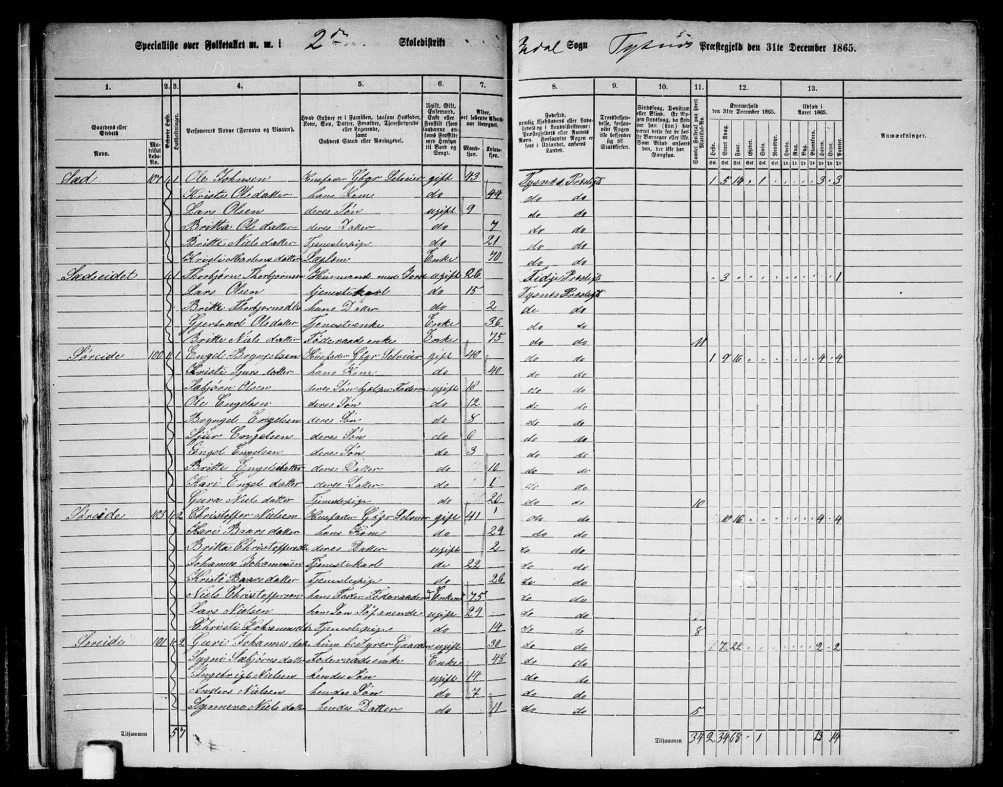 RA, 1865 census for Tysnes, 1865, p. 24