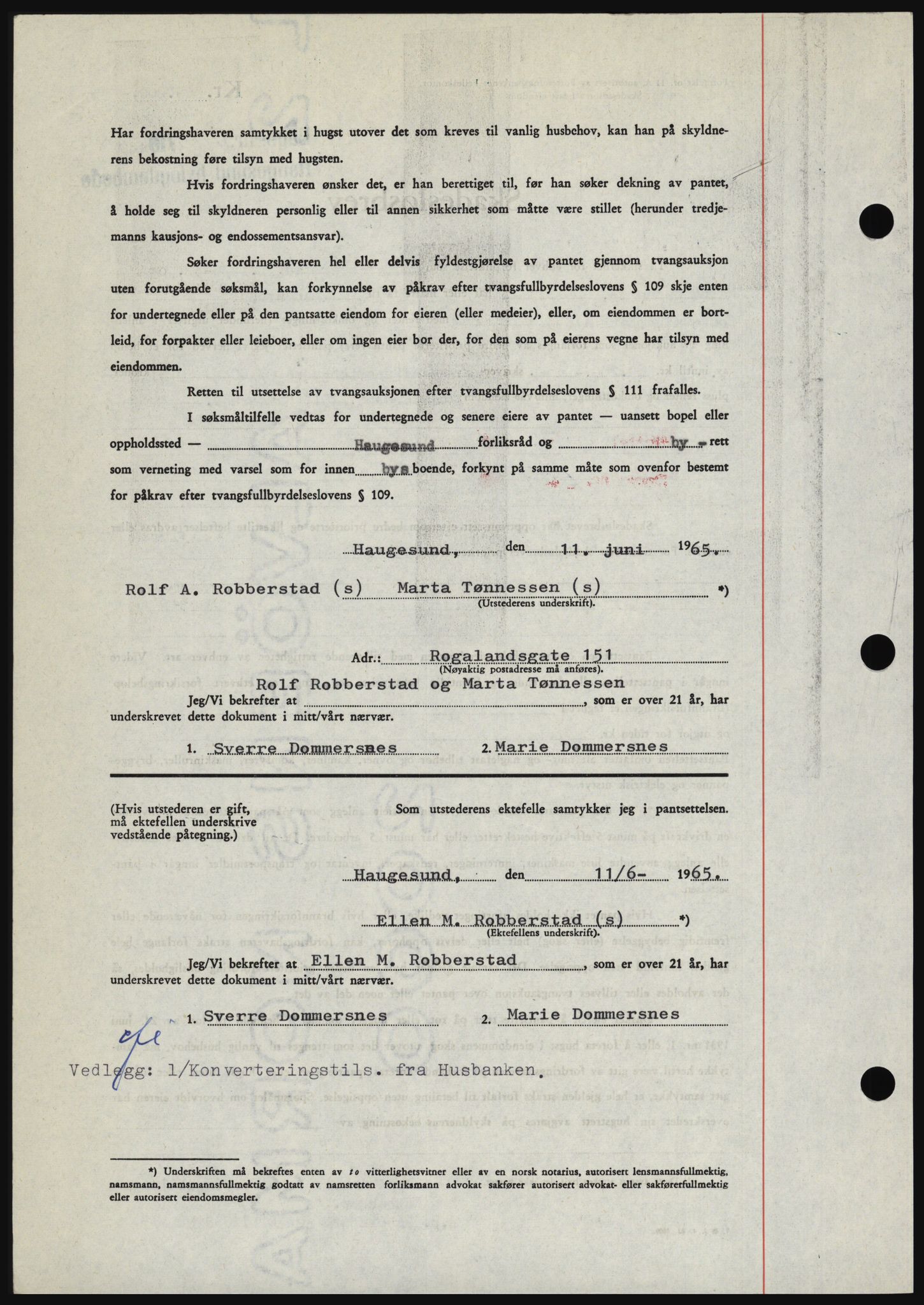 Haugesund tingrett, SAST/A-101415/01/II/IIC/L0053: Mortgage book no. B 53, 1965-1965, Diary no: : 1463/1965