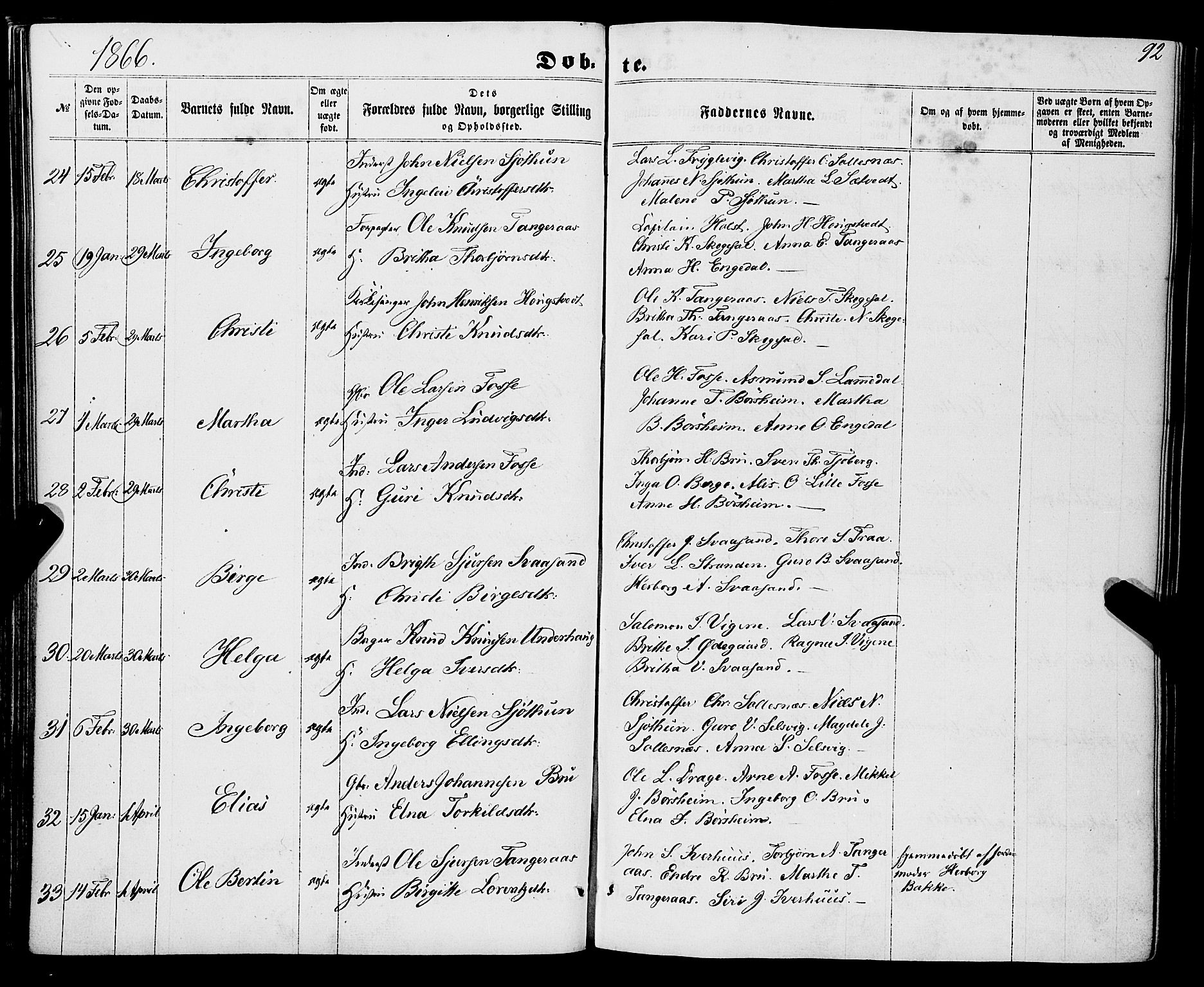 Strandebarm sokneprestembete, AV/SAB-A-78401/H/Haa: Parish register (official) no. A 8, 1858-1872, p. 92