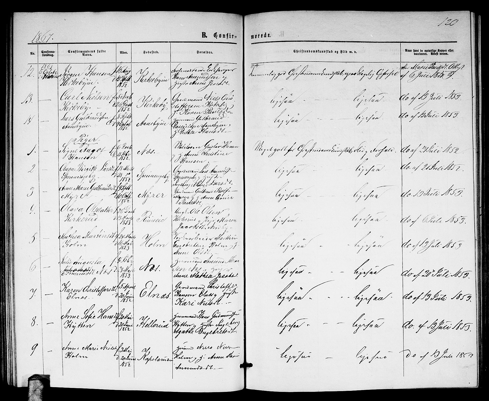 Nittedal prestekontor Kirkebøker, SAO/A-10365a/G/Gb/L0001: Parish register (copy) no. II 1, 1859-1878, p. 120