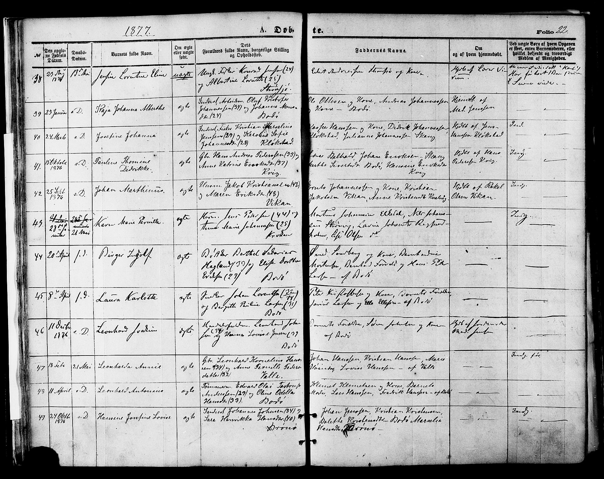 Ministerialprotokoller, klokkerbøker og fødselsregistre - Nordland, SAT/A-1459/801/L0009: Parish register (official) no. 801A09, 1876-1883, p. 22