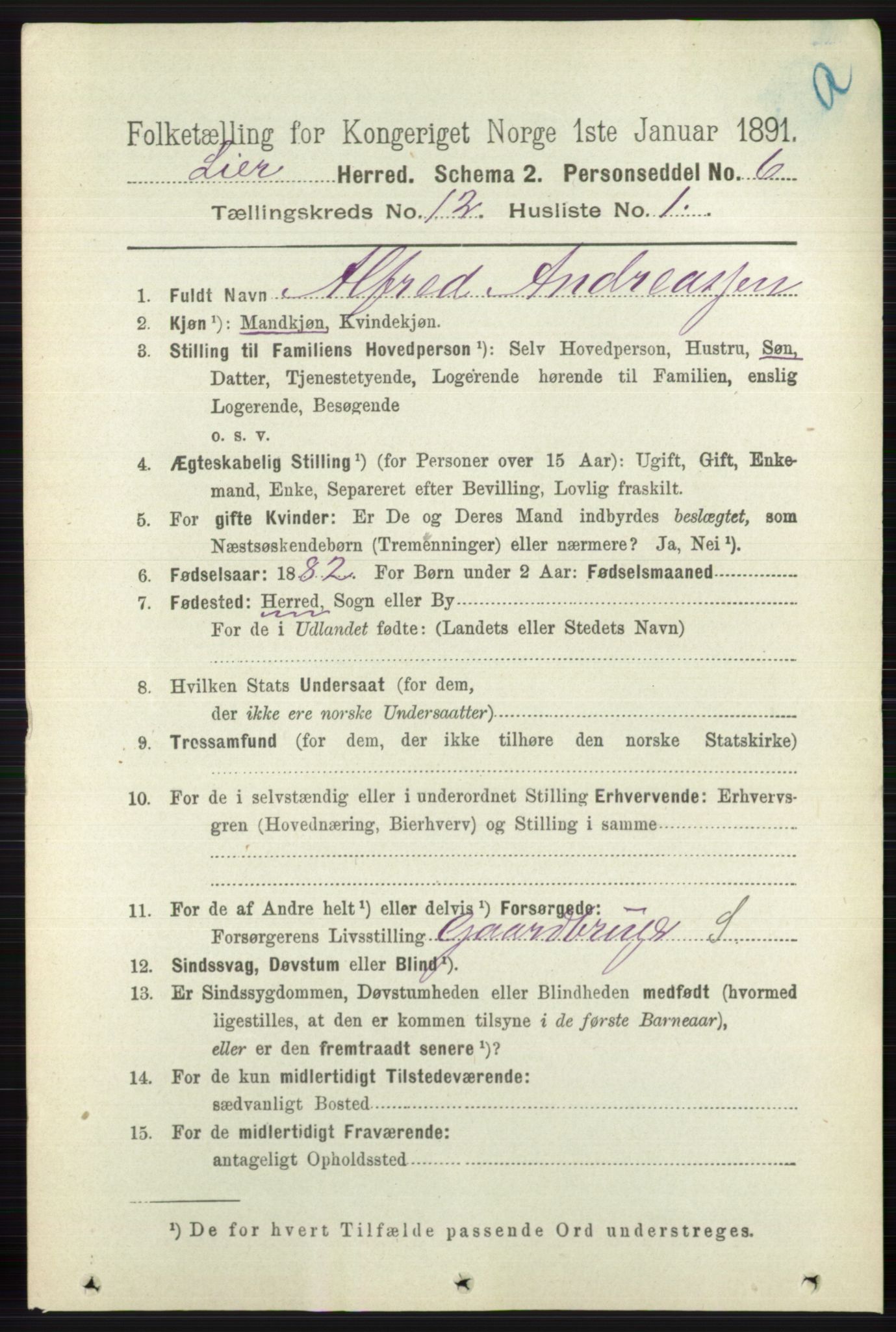 RA, 1891 census for 0626 Lier, 1891, p. 7368