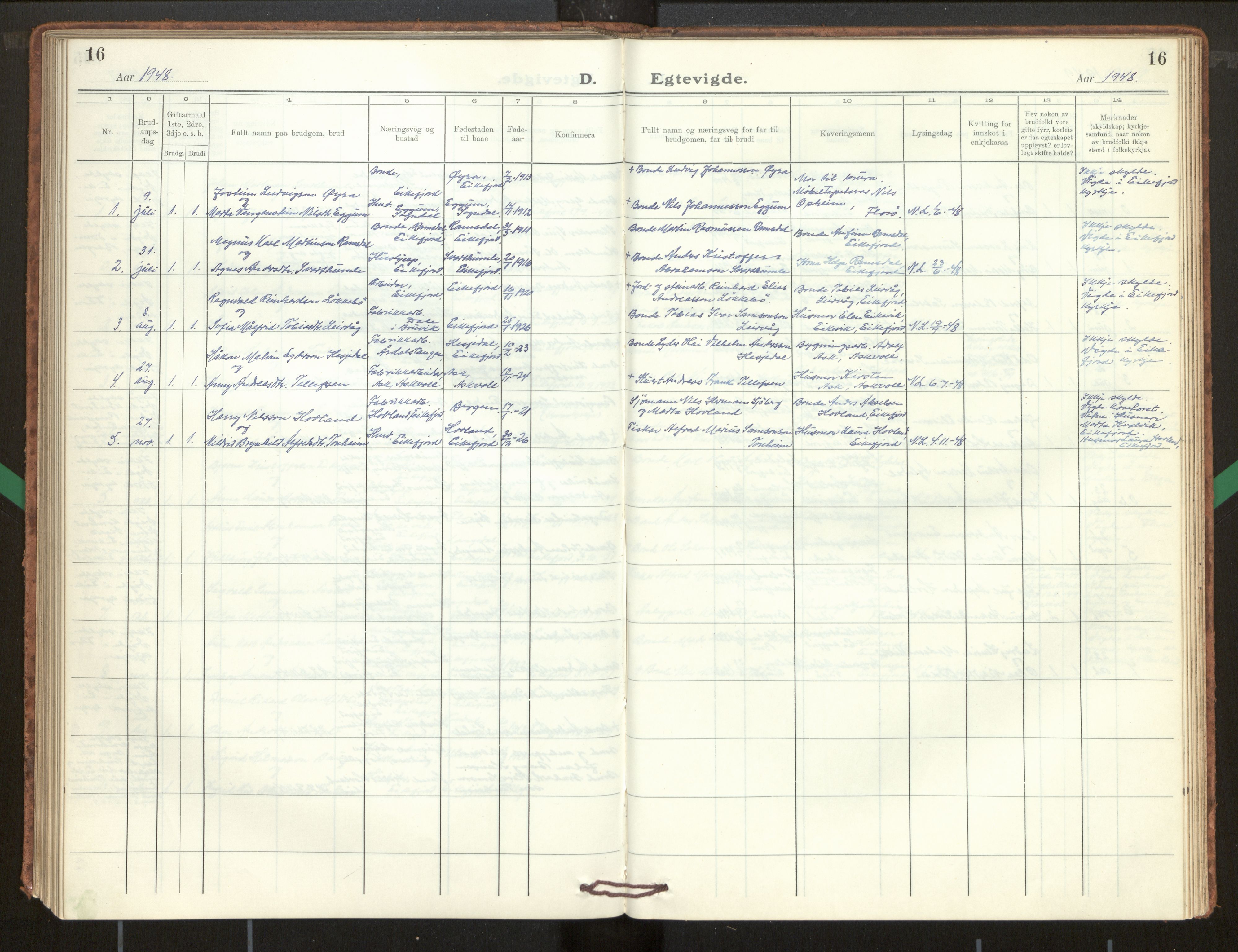 Kinn sokneprestembete, SAB/A-80801/H/Hab/Habe/L0003: Parish register (copy) no. E 3, 1927-1960, p. 16