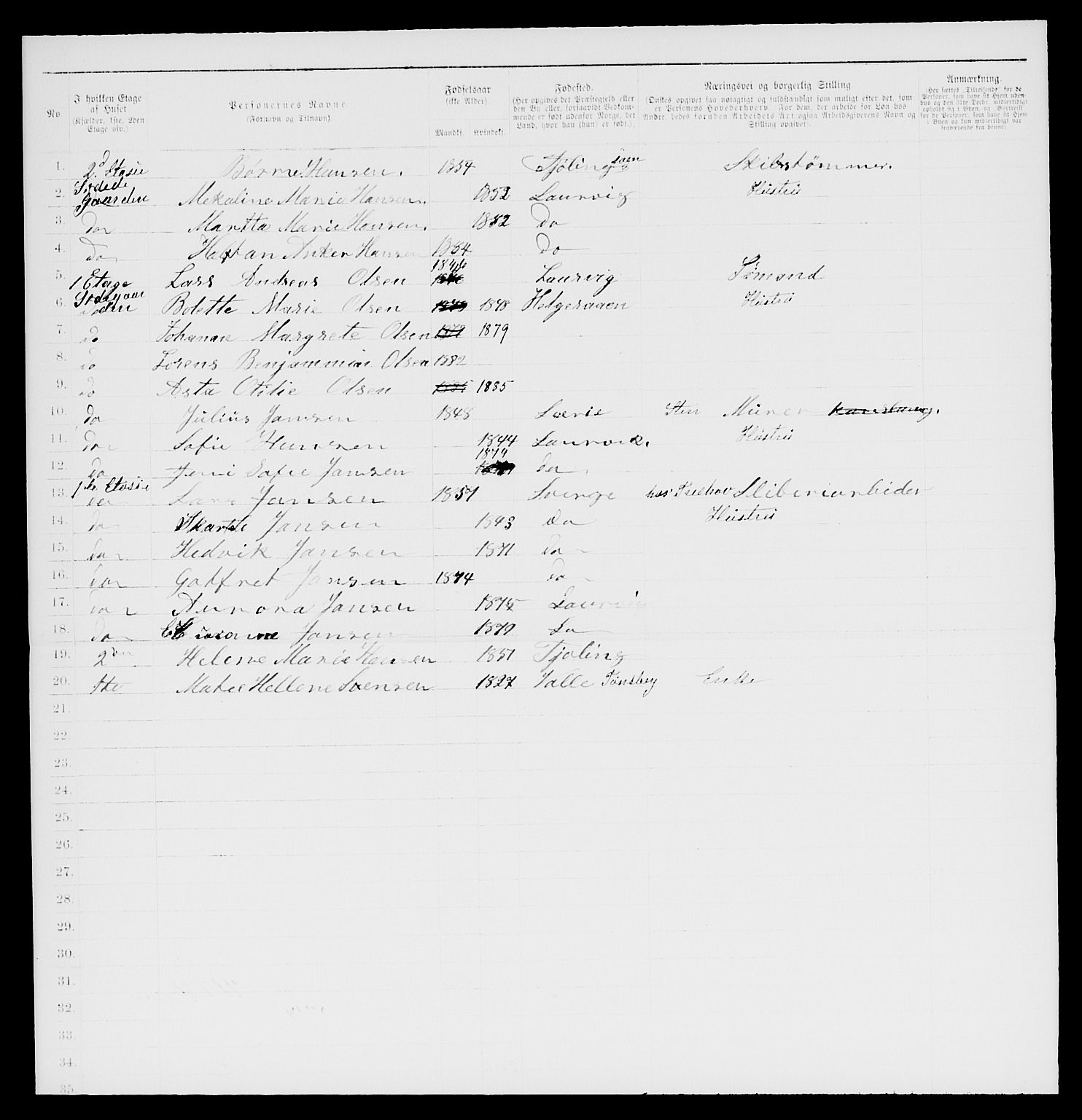 SAKO, 1885 census for 0707 Larvik, 1885, p. 1891