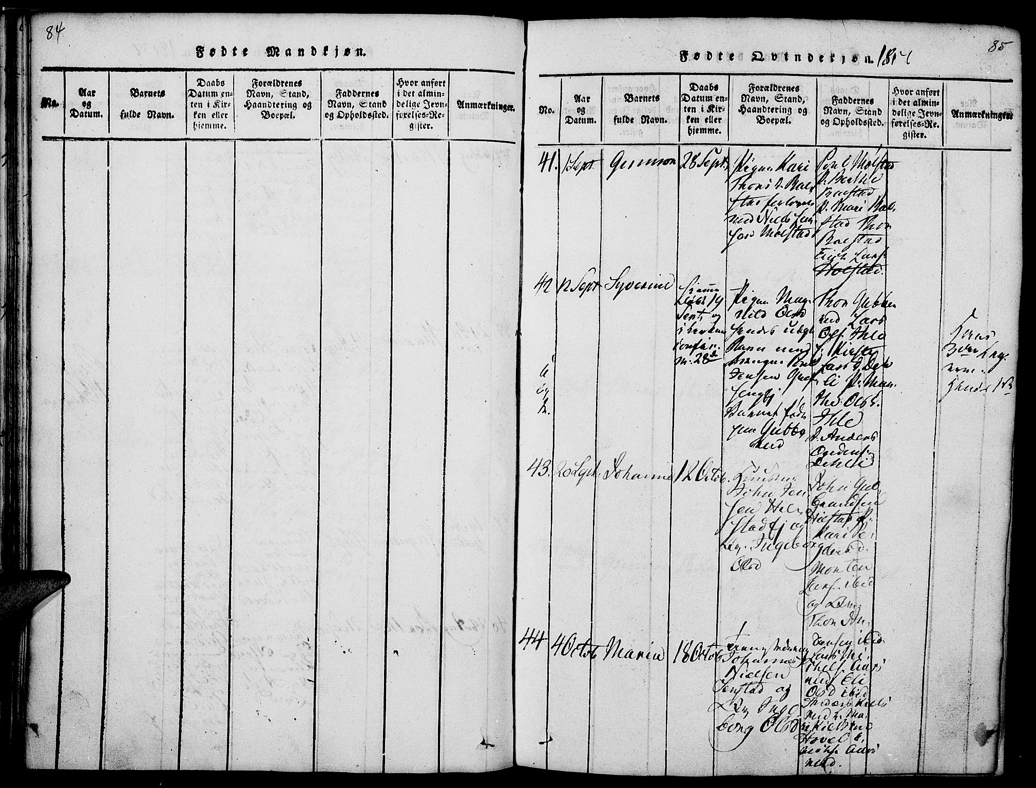 Nes prestekontor, Hedmark, SAH/PREST-020/K/Ka/L0002: Parish register (official) no. 2, 1813-1827, p. 84-85