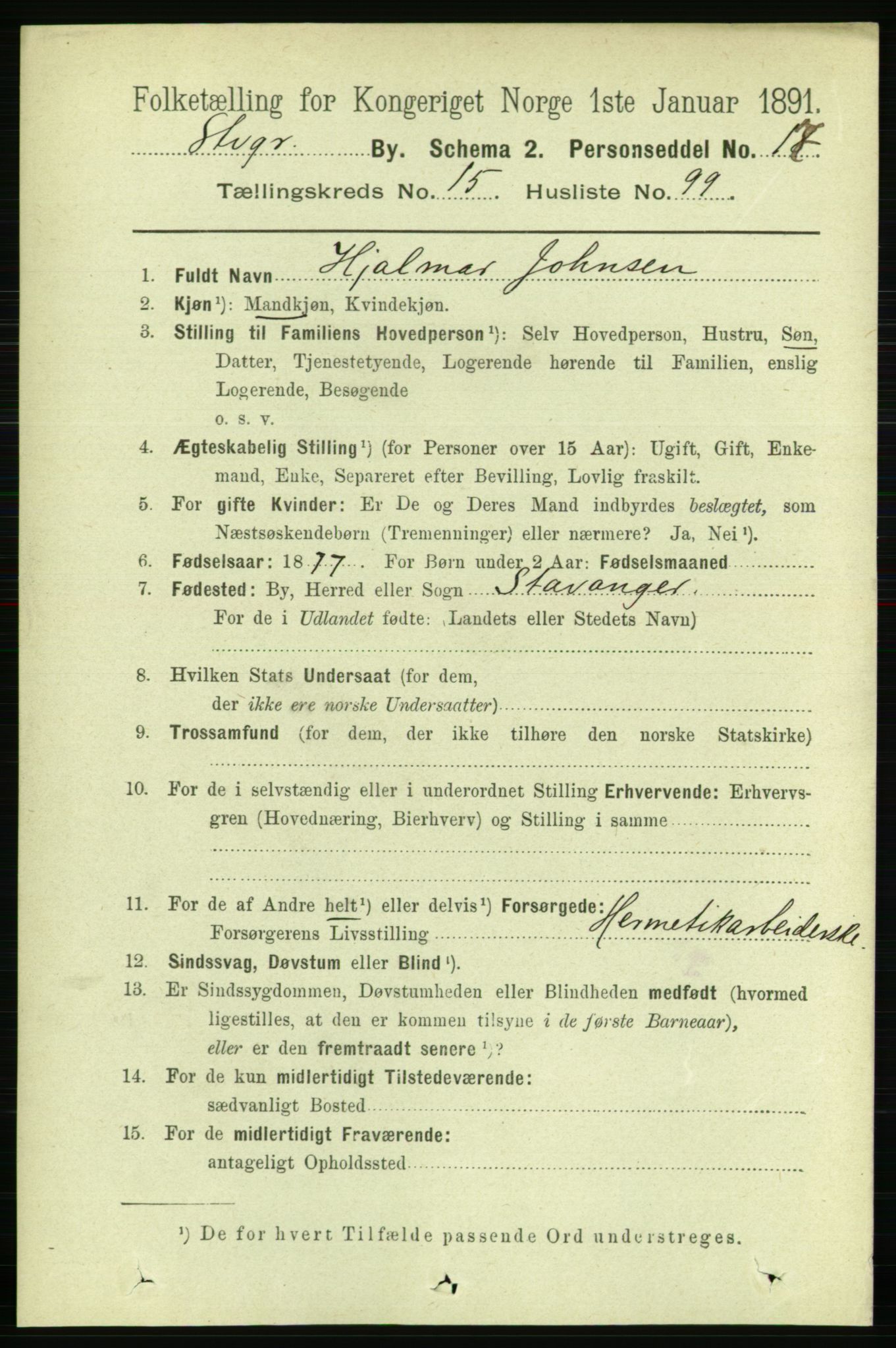 RA, 1891 census for 1103 Stavanger, 1891, p. 18836