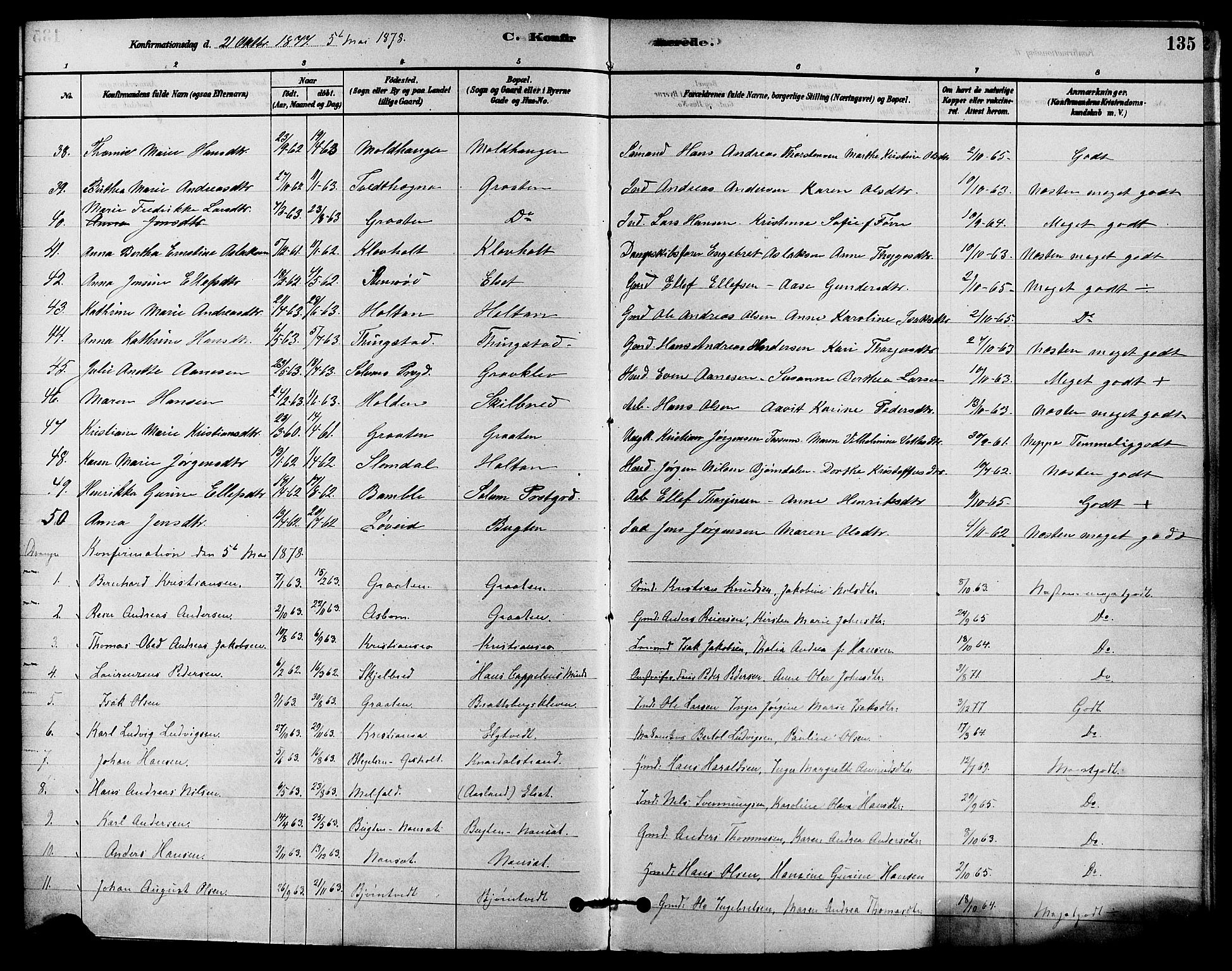 Solum kirkebøker, SAKO/A-306/F/Fa/L0009: Parish register (official) no. I 9, 1877-1887, p. 135