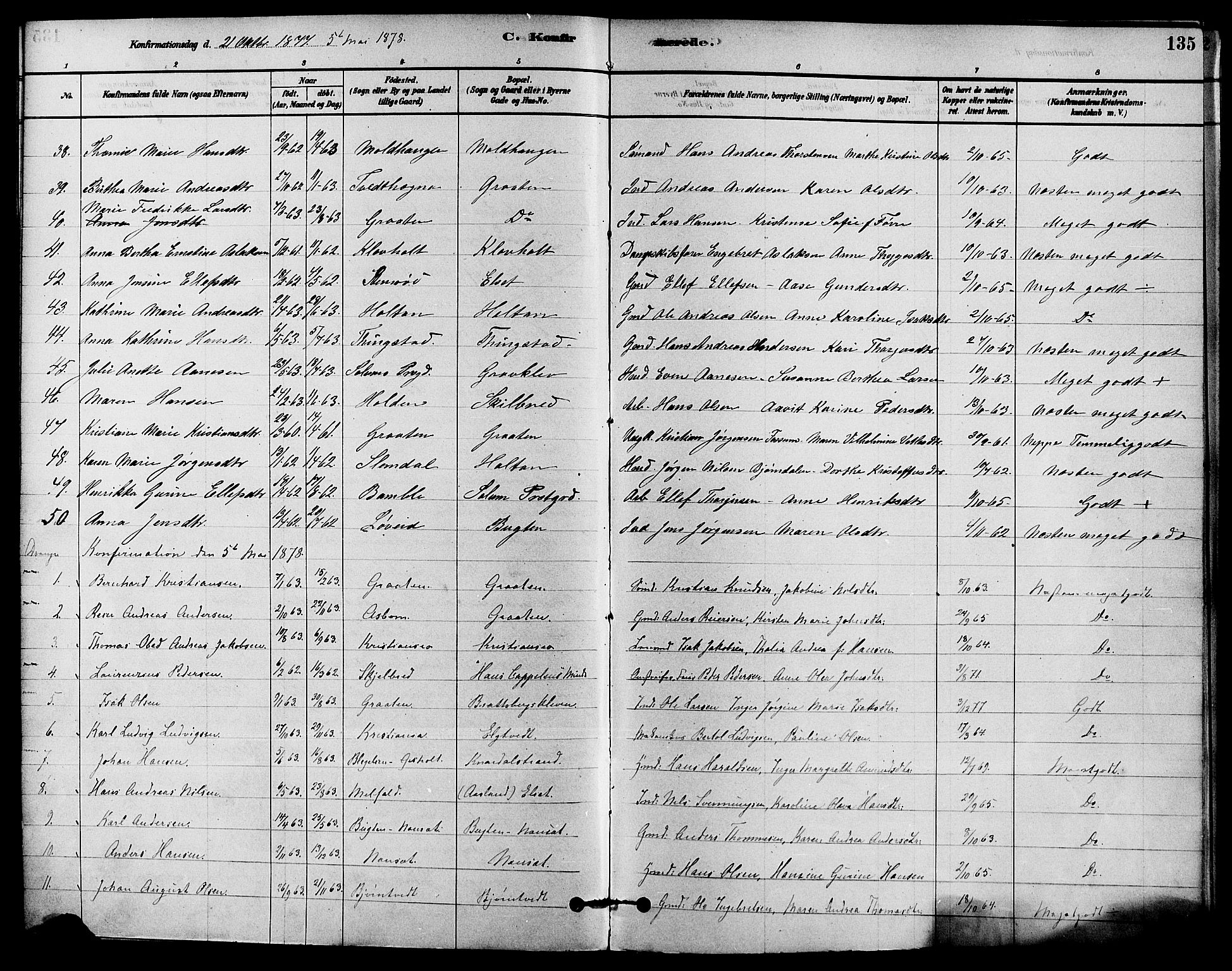 Solum kirkebøker, AV/SAKO-A-306/F/Fa/L0009: Parish register (official) no. I 9, 1877-1887, p. 135