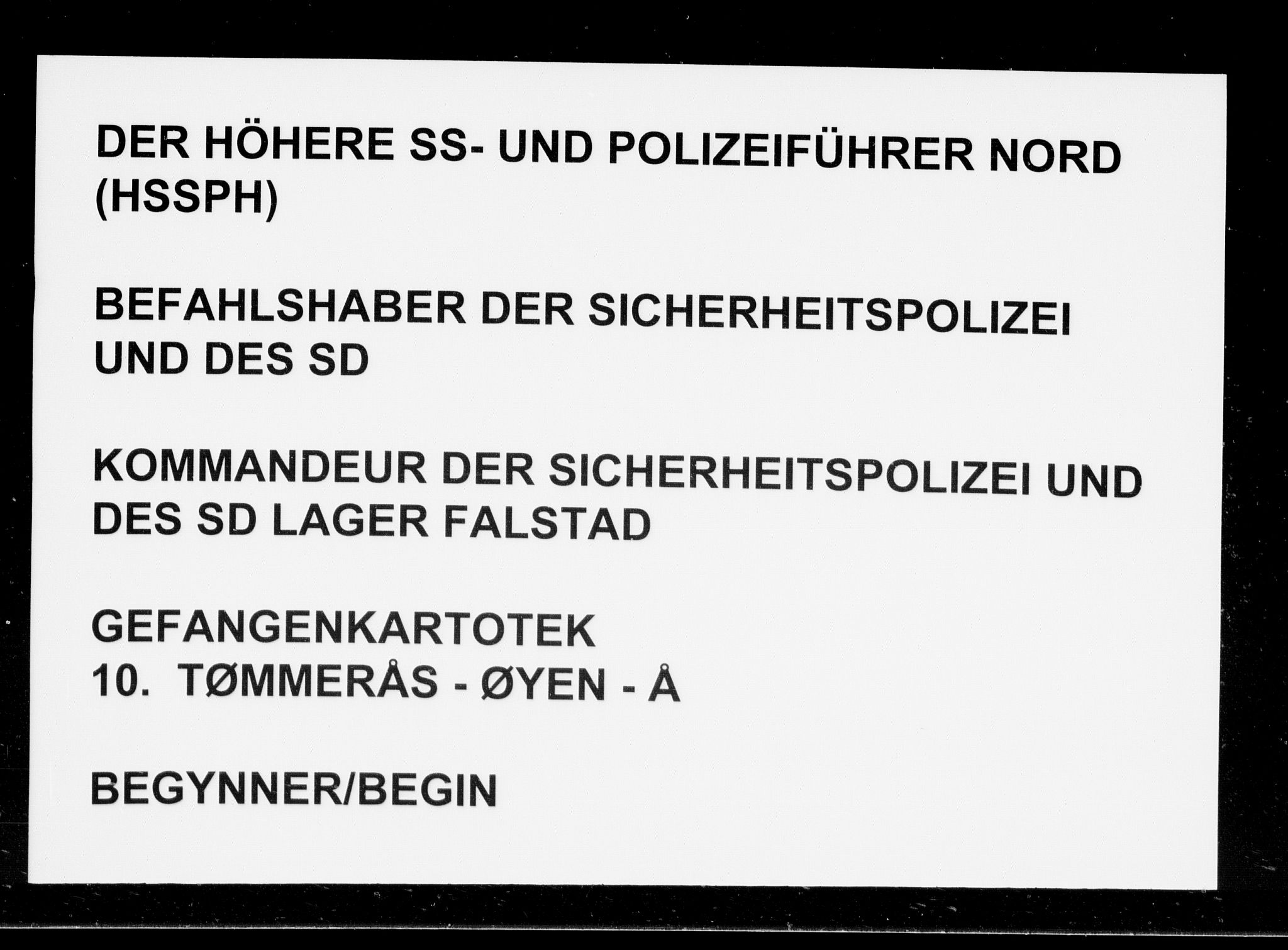 Befehlshaber der Sicherheitspolizei und des SD, RA/RAFA-5969/F/Fc/L0011: Fangeregister Falstad: Tømmerås - Å, 1941-1945
