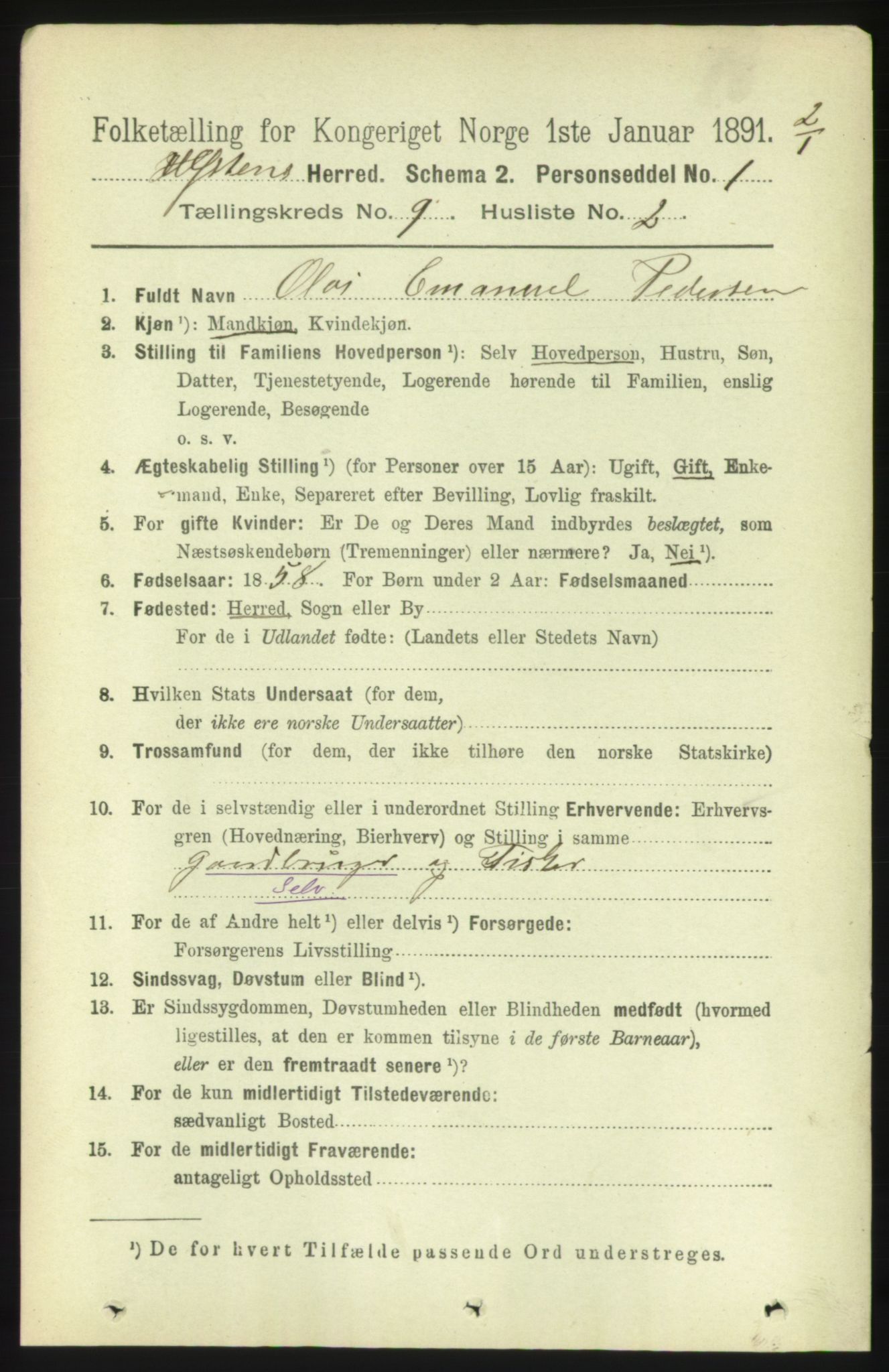 RA, 1891 census for 1516 Ulstein, 1891, p. 2823