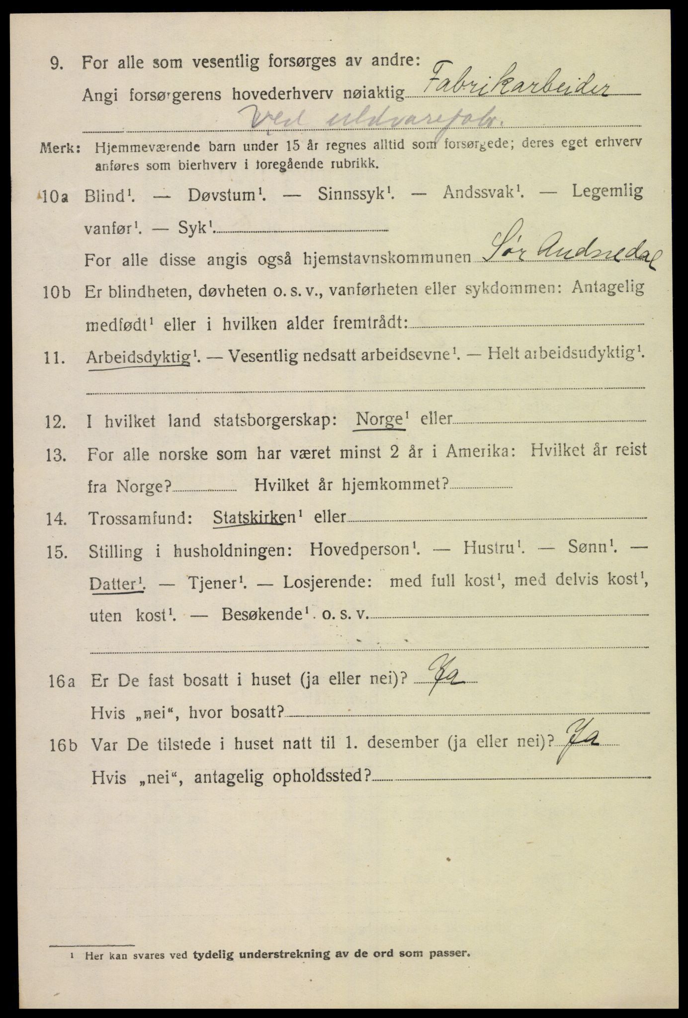 SAK, 1920 census for Sør-Audnedal, 1920, p. 2610