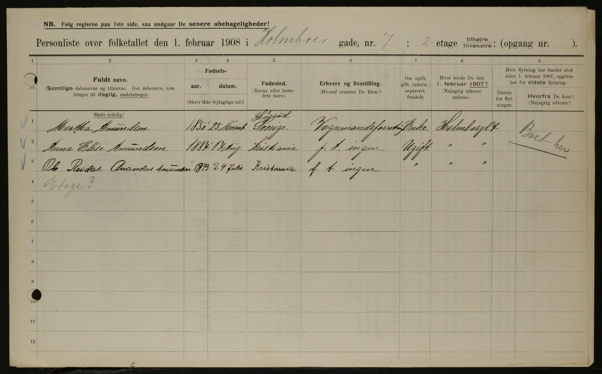 OBA, Municipal Census 1908 for Kristiania, 1908, p. 36727