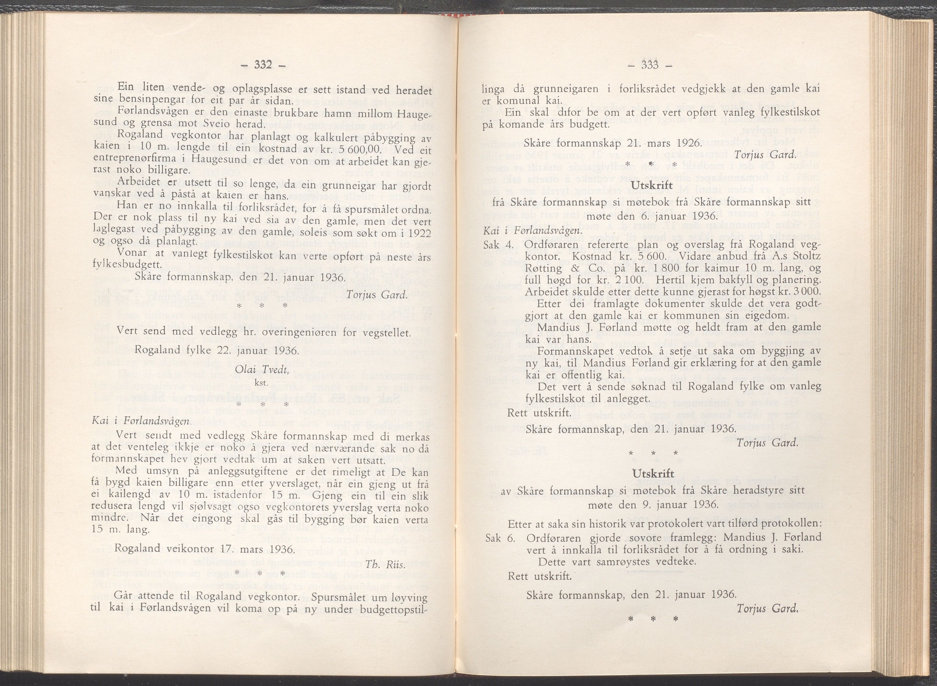 Rogaland fylkeskommune - Fylkesrådmannen , IKAR/A-900/A/Aa/Aaa/L0055: Møtebok , 1936, p. 332-333