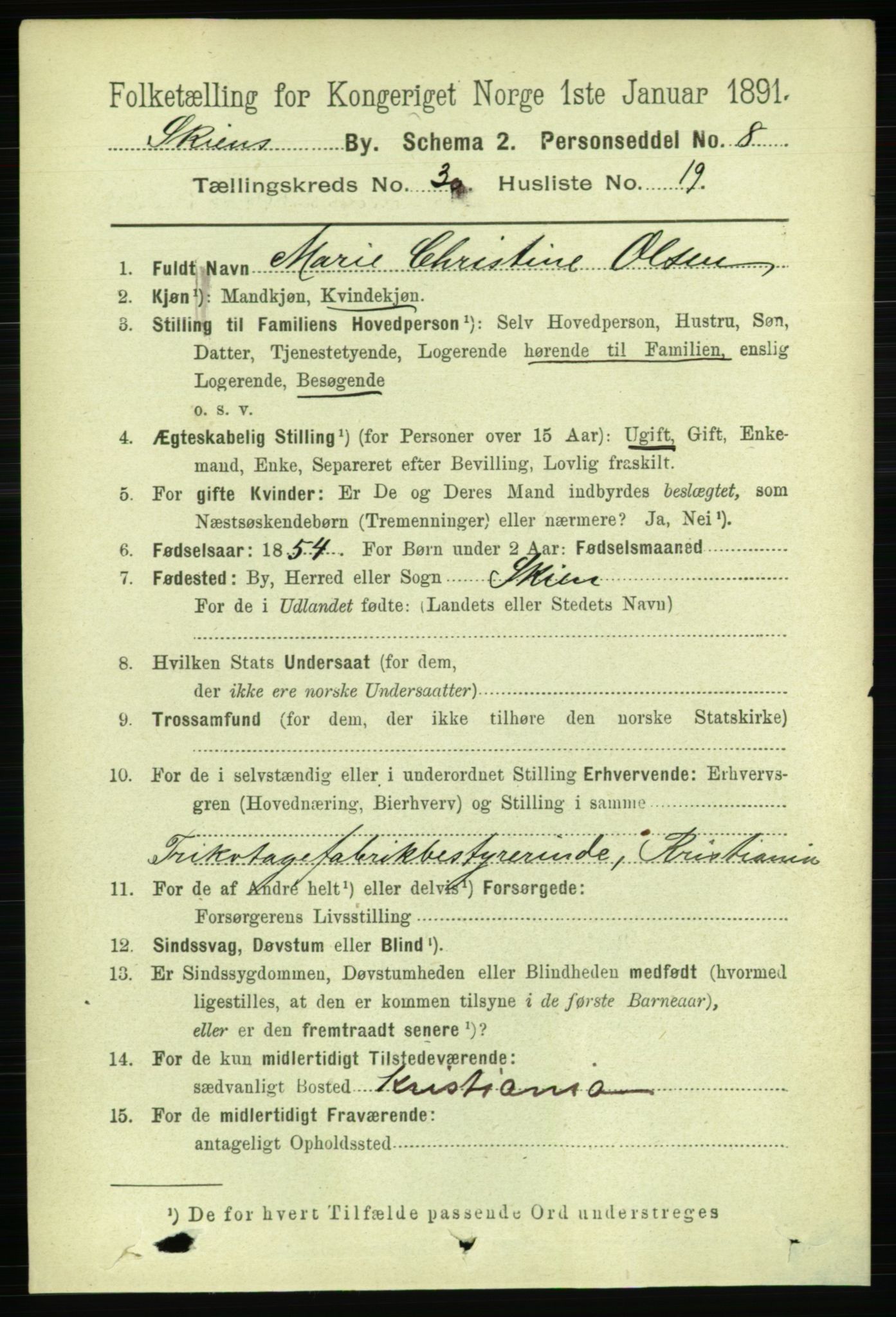 RA, 1891 census for 0806 Skien, 1891, p. 7037