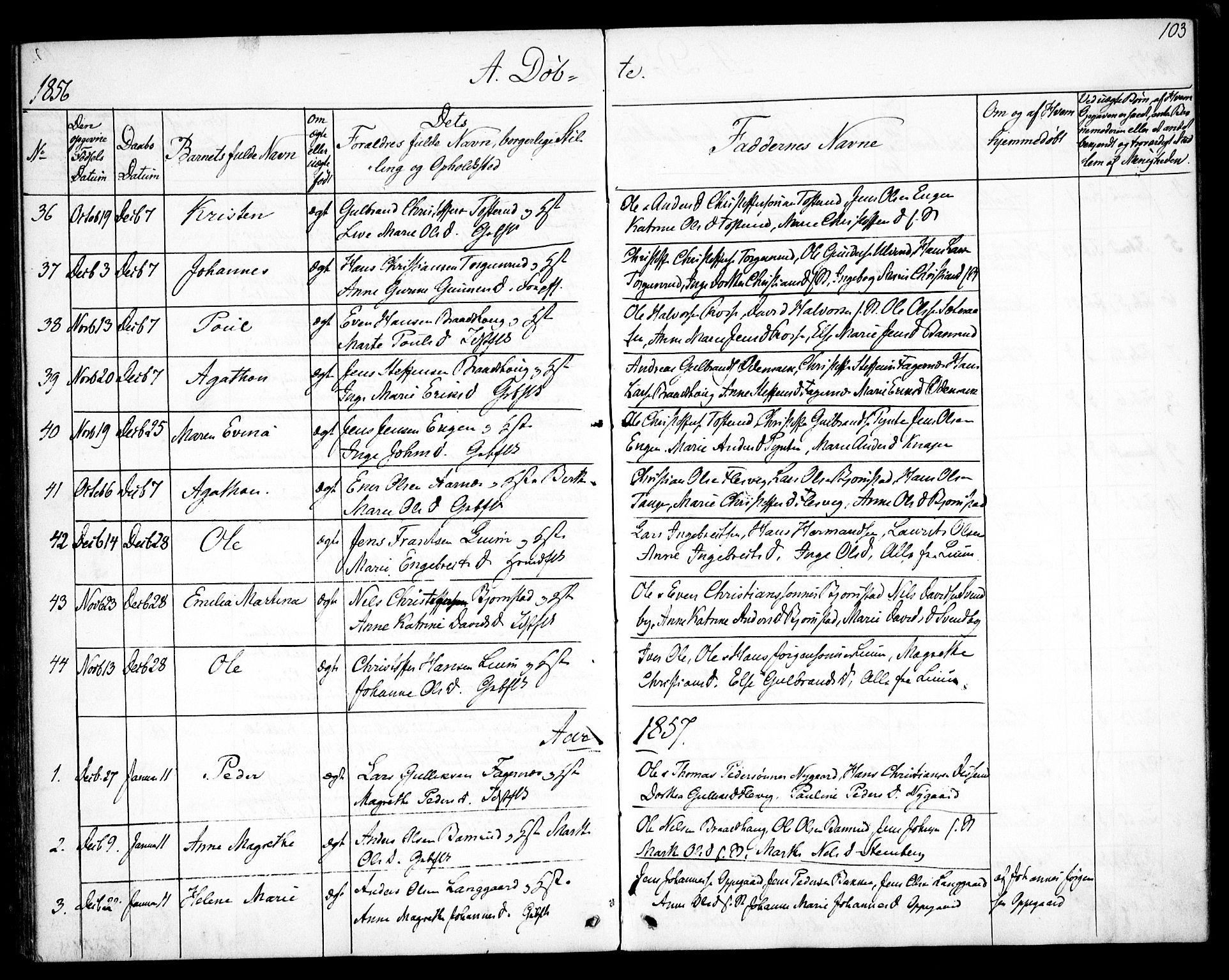 Hurdal prestekontor Kirkebøker, SAO/A-10889/F/Fb/L0001: Parish register (official) no. II 1, 1846-1859, p. 103