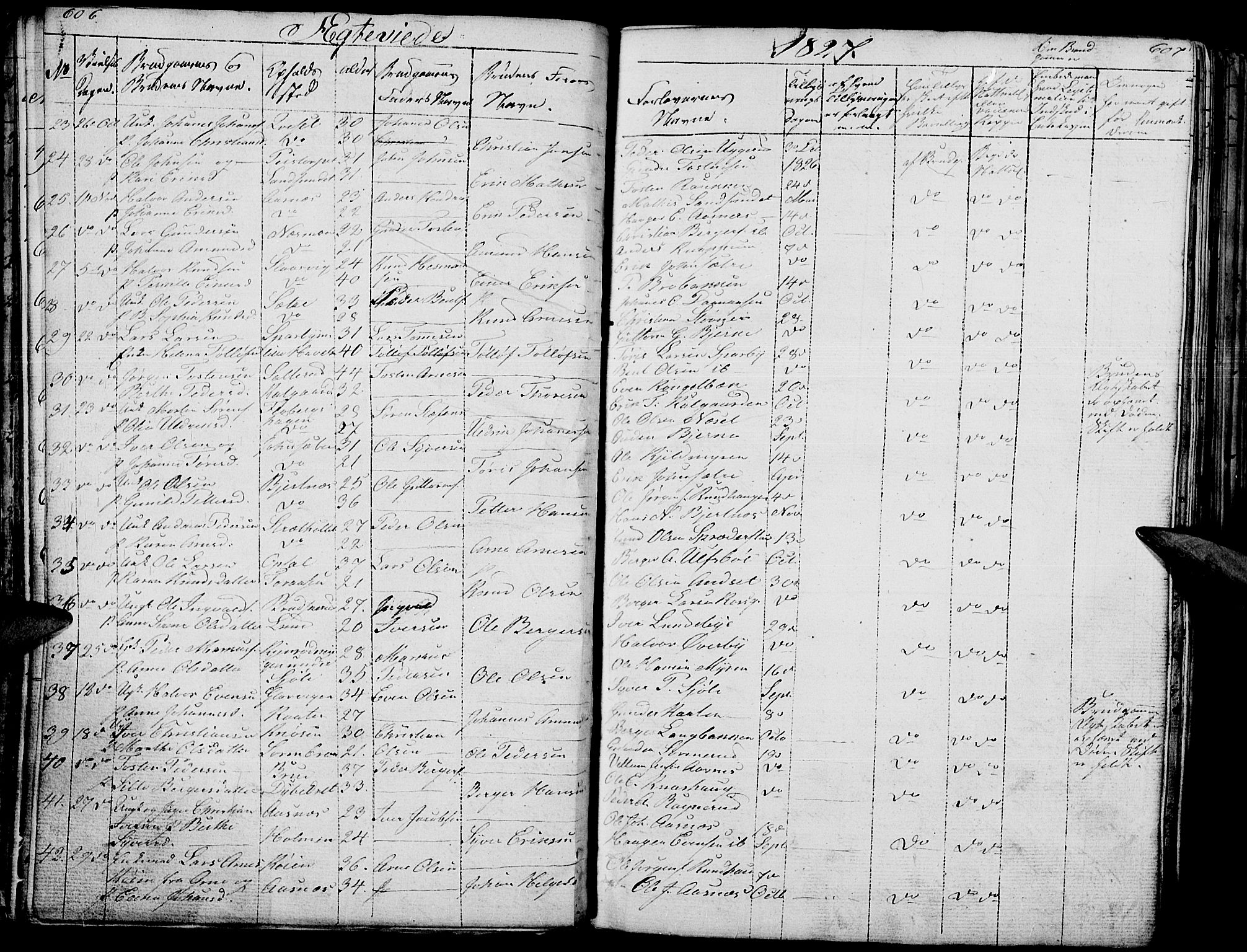 Hof prestekontor, AV/SAH-PREST-038/H/Ha/Haa/L0006: Parish register (official) no. 6, 1822-1841, p. 606-607