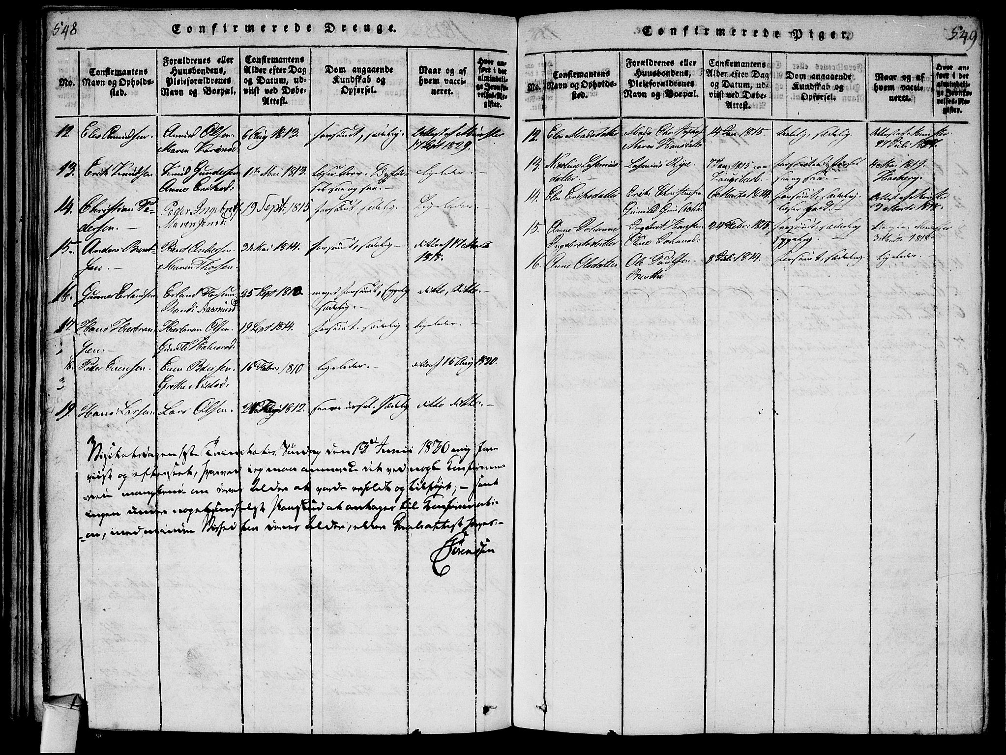 Røyken kirkebøker, AV/SAKO-A-241/F/Fa/L0004: Parish register (official) no. 4, 1814-1832, p. 548-549