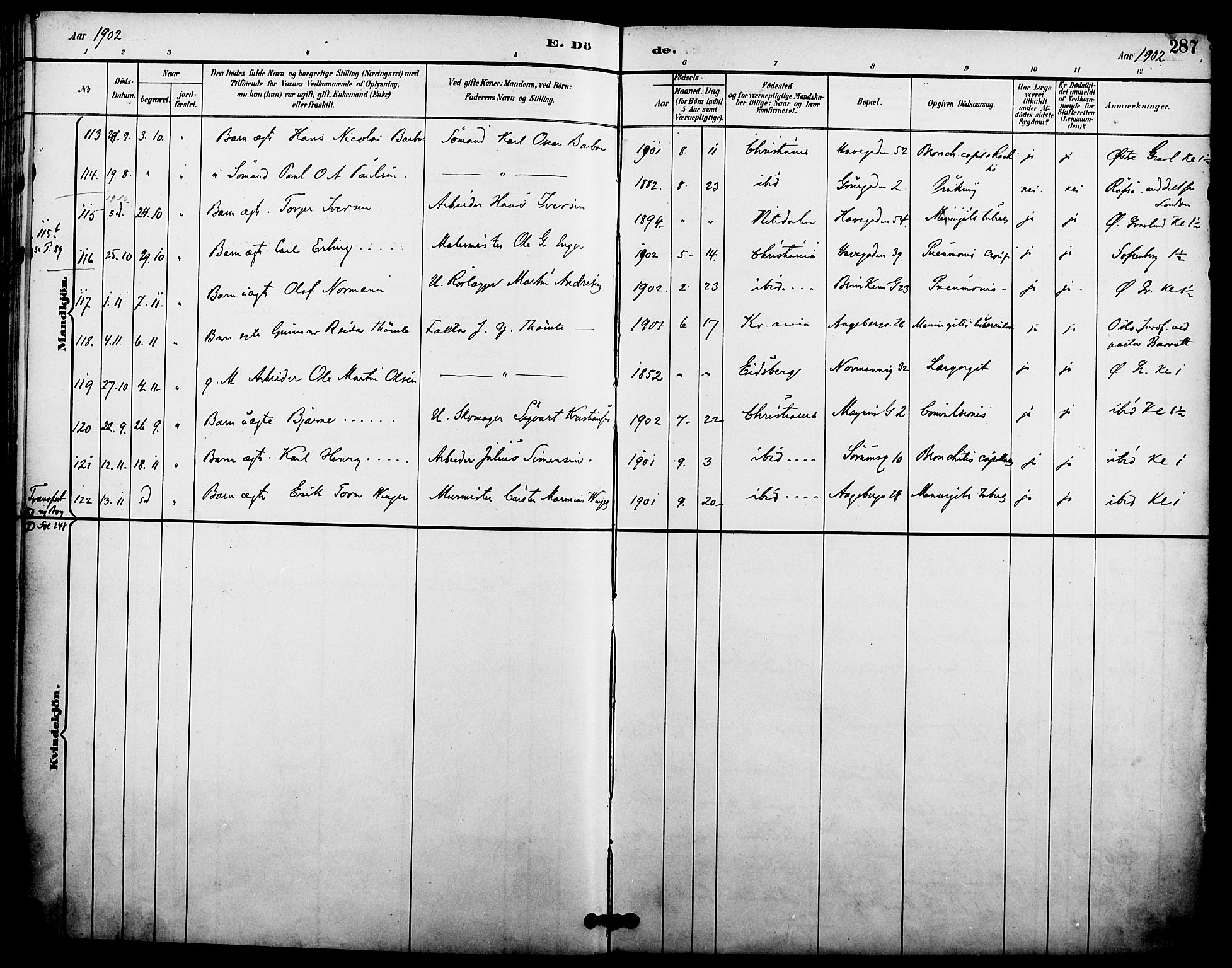 Kampen prestekontor Kirkebøker, SAO/A-10853/F/Fa/L0008: Parish register (official) no. I 8, 1892-1902, p. 287