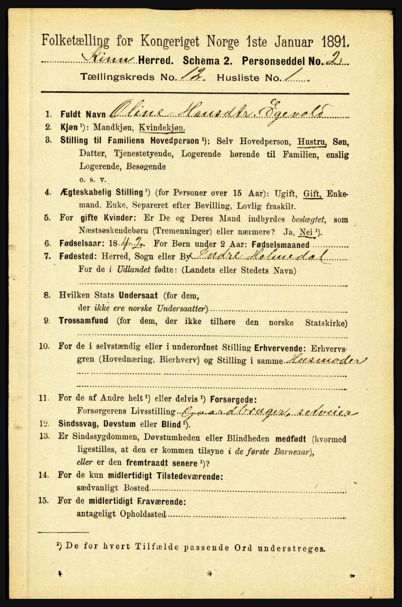 RA, 1891 census for 1437 Kinn, 1891, p. 4513