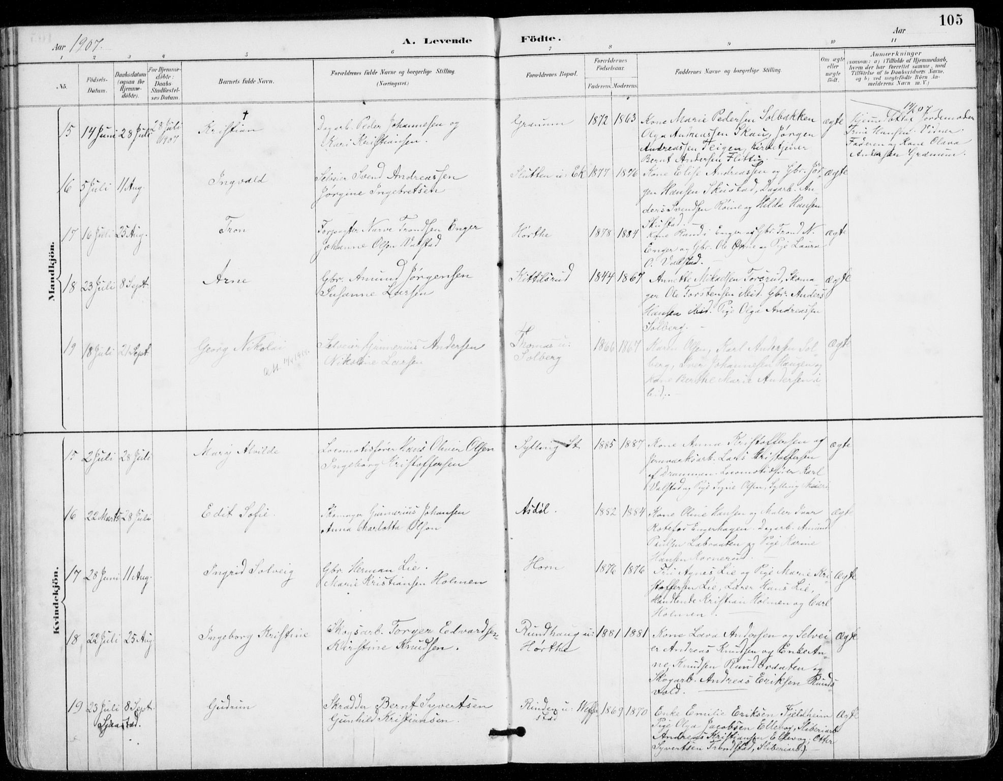 Sylling kirkebøker, AV/SAKO-A-247/F/Fa/L0001: Parish register (official) no. 1, 1883-1910, p. 105