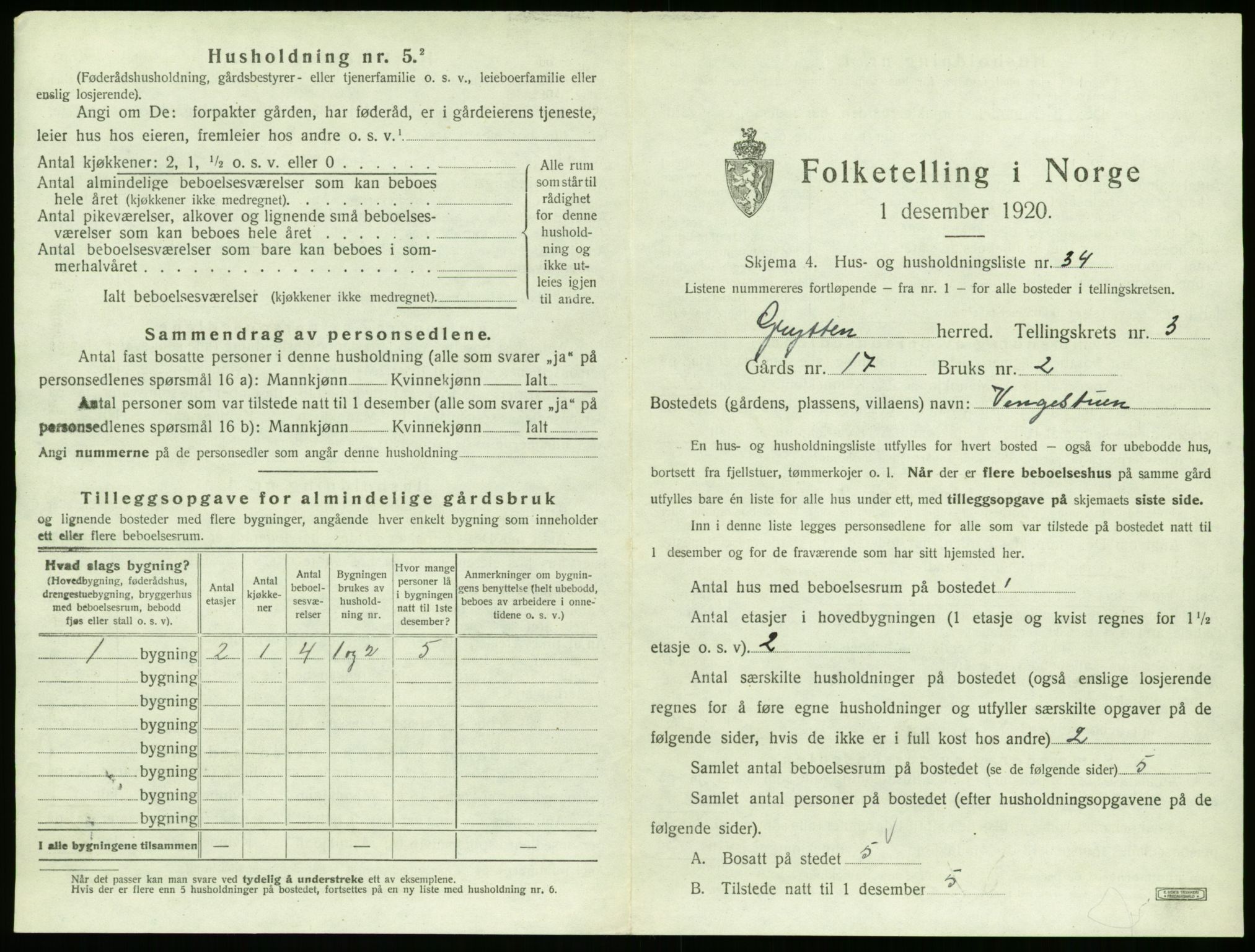 SAT, 1920 census for Grytten, 1920, p. 352