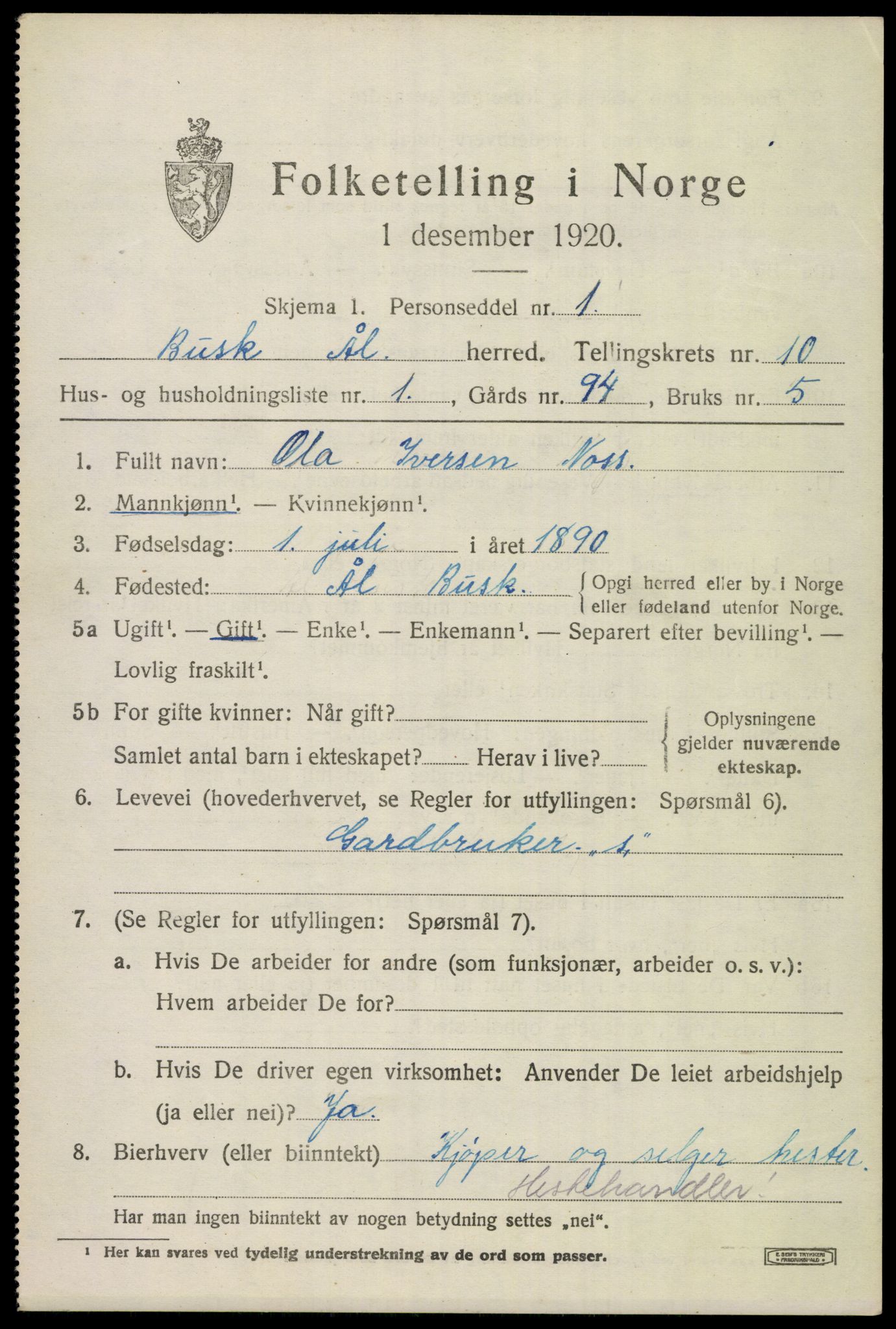 SAKO, 1920 census for Ål, 1920, p. 5946