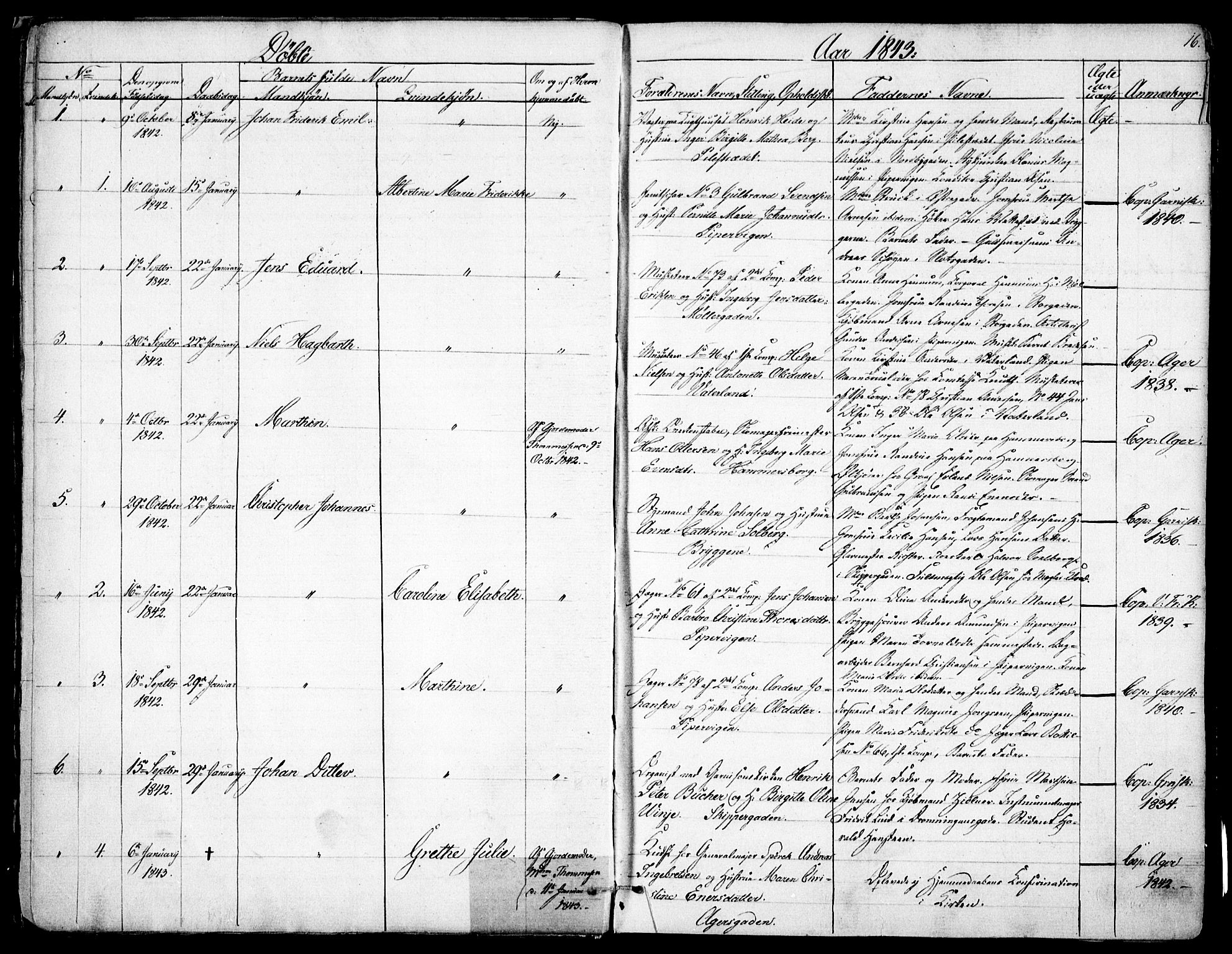 Garnisonsmenigheten Kirkebøker, SAO/A-10846/F/Fa/L0008: Parish register (official) no. 8, 1842-1859, p. 16