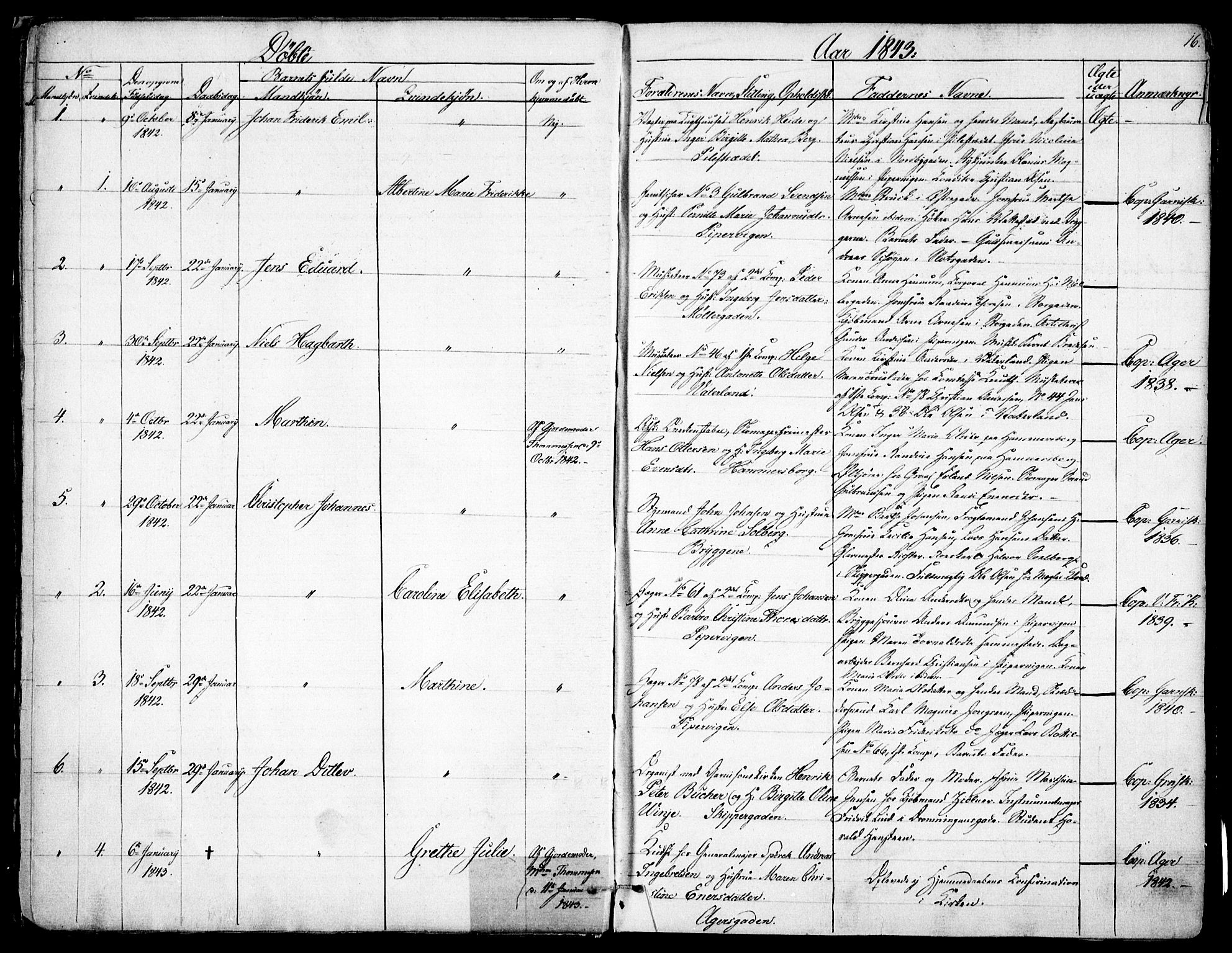 Garnisonsmenigheten Kirkebøker, AV/SAO-A-10846/F/Fa/L0008: Parish register (official) no. 8, 1842-1859, p. 16