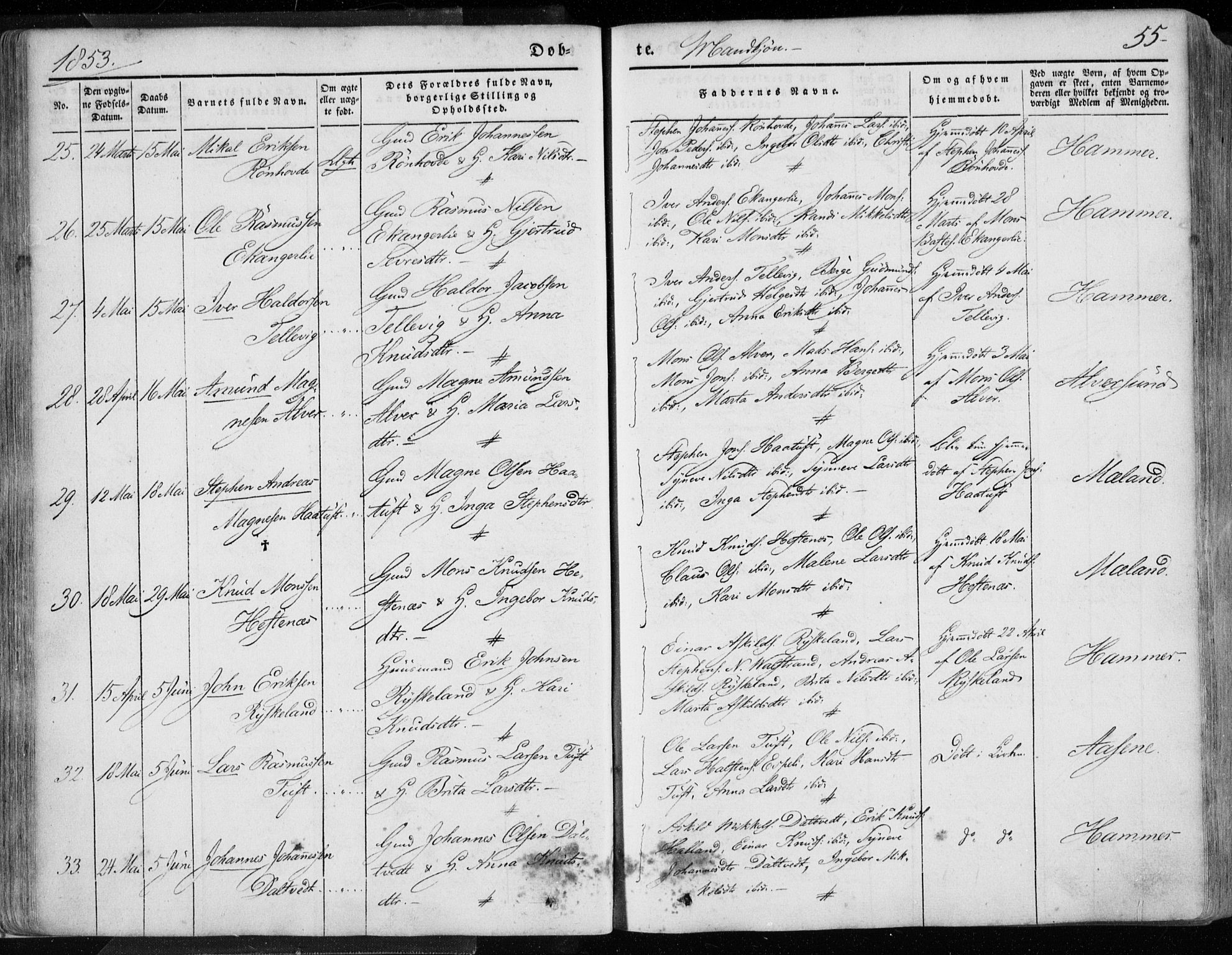 Hamre sokneprestembete, AV/SAB-A-75501/H/Ha/Haa/Haaa/L0013: Parish register (official) no. A 13, 1846-1857, p. 55