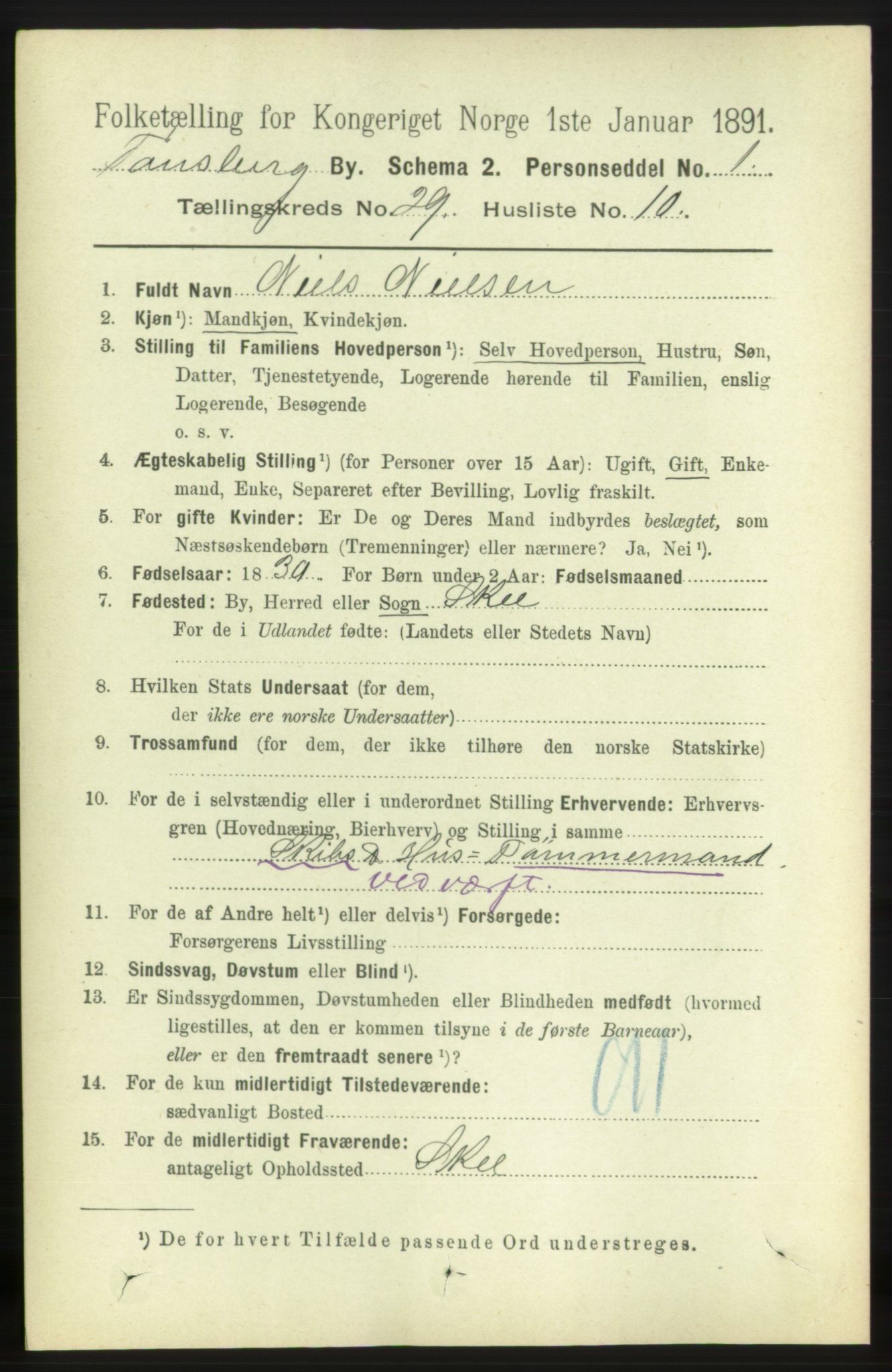 RA, 1891 census for 0705 Tønsberg, 1891, p. 7197