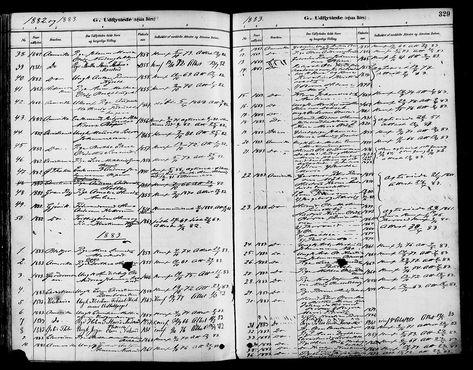 Vestre Toten prestekontor, SAH/PREST-108/H/Ha/Haa/L0009: Parish register (official) no. 9, 1878-1894, p. 329