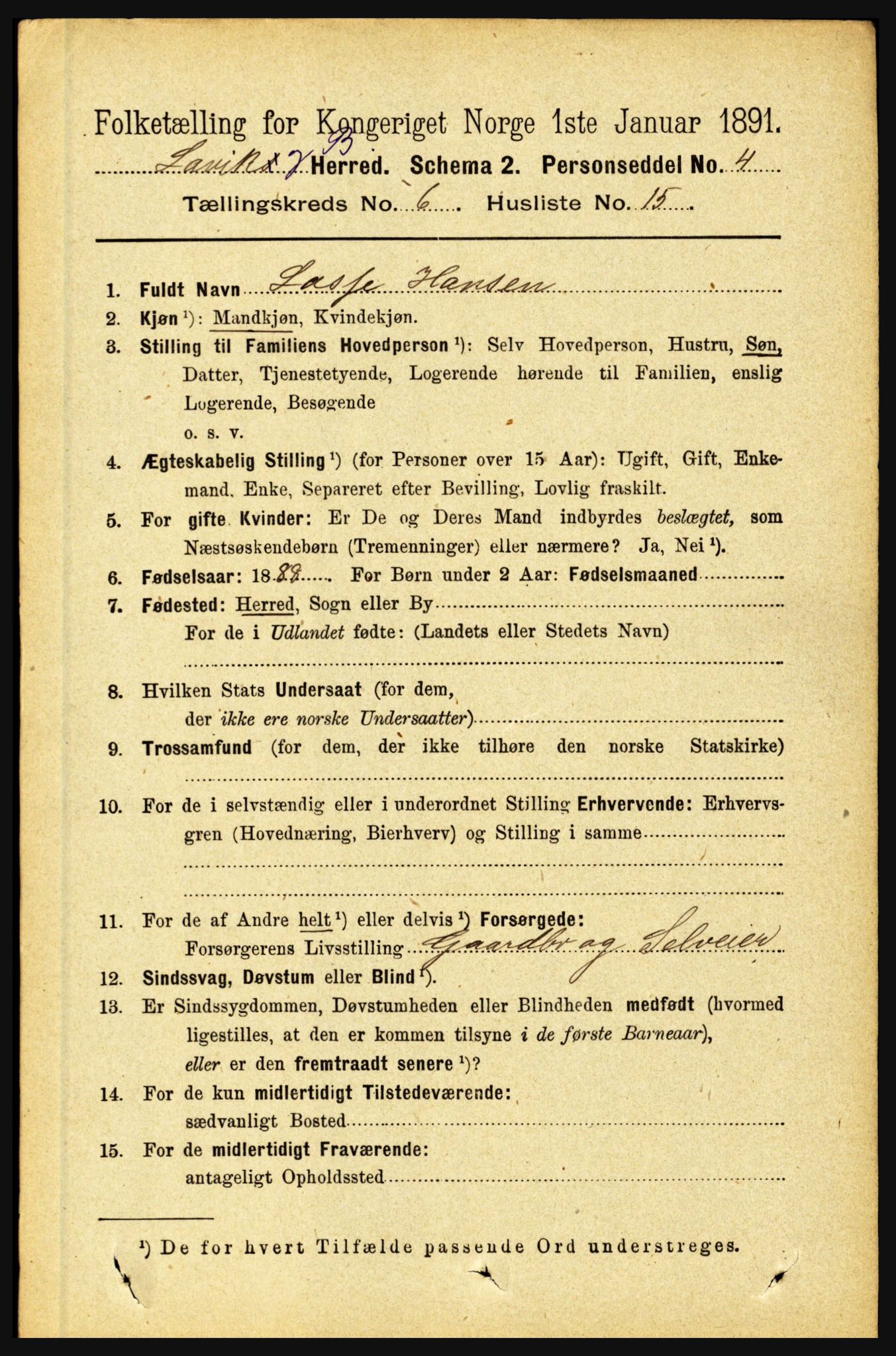 RA, 1891 census for 1415 Lavik og Brekke, 1891, p. 1237