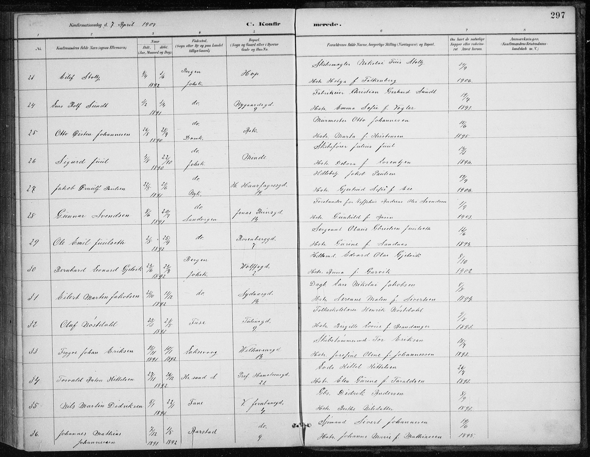 Johanneskirken sokneprestembete, AV/SAB-A-76001/H/Haa/L0008: Parish register (official) no. C 1, 1885-1907, p. 297