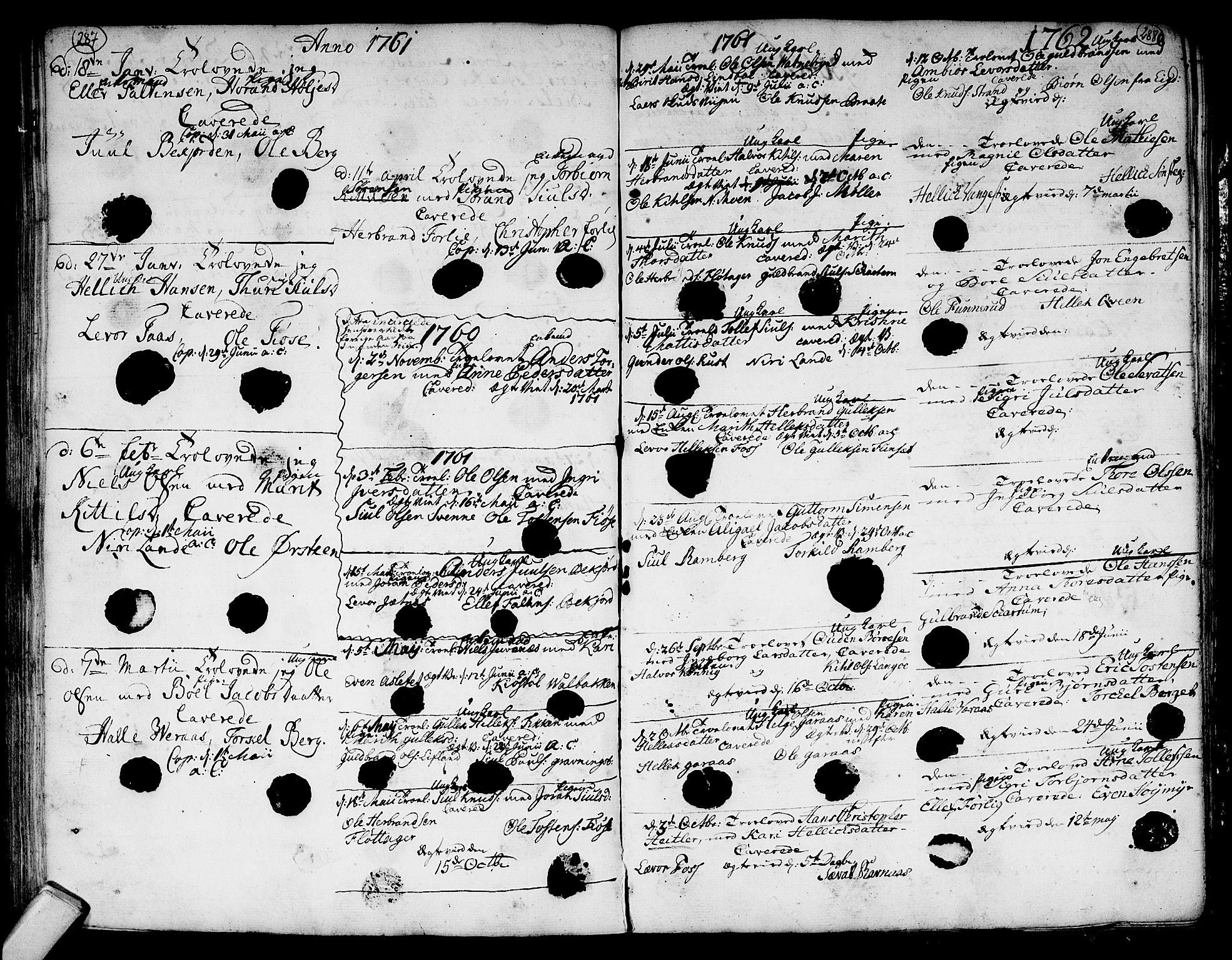 Flesberg kirkebøker, AV/SAKO-A-18/F/Fa/L0003: Parish register (official) no. I 3, 1748-1790, p. 287-288