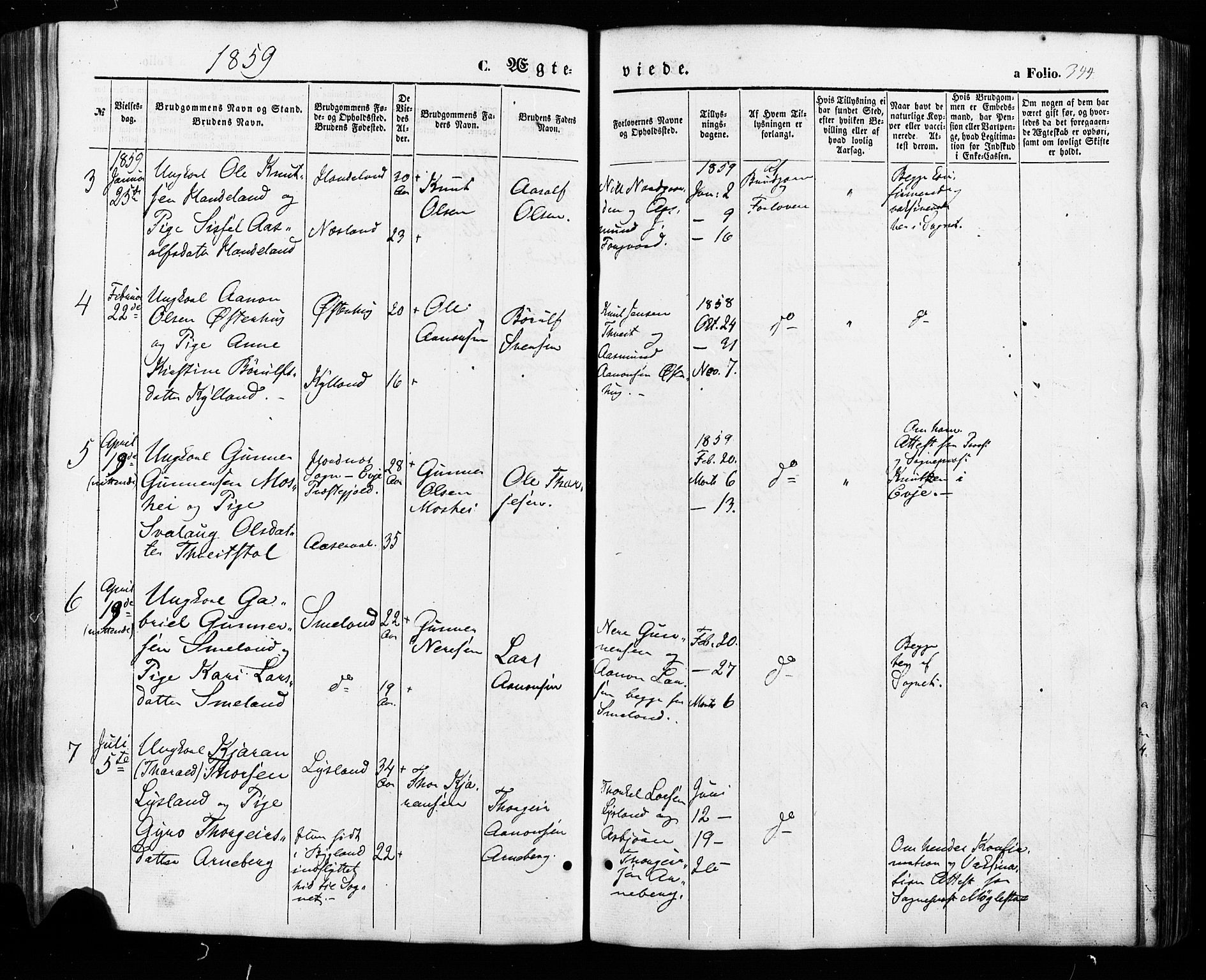 Åseral sokneprestkontor, SAK/1111-0051/F/Fa/L0002: Parish register (official) no. A 2, 1854-1884, p. 344
