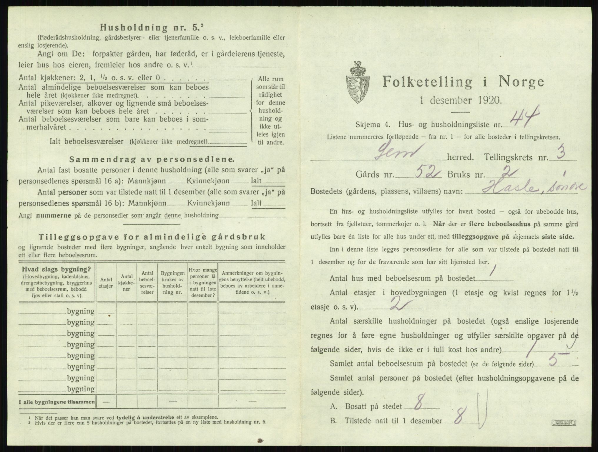 SAKO, 1920 census for Sem, 1920, p. 722