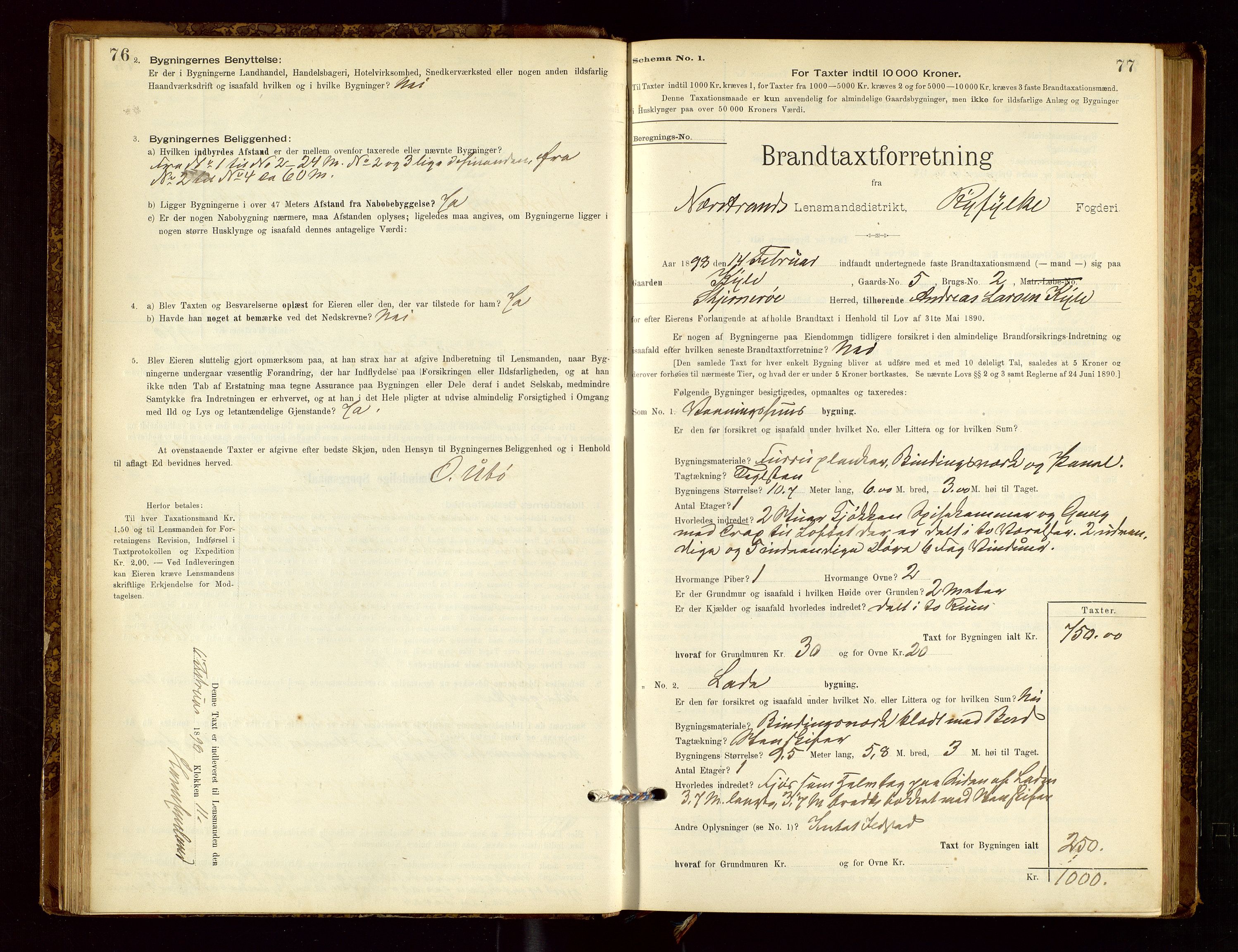 Nedstrand lensmannskontor, AV/SAST-A-100236/Gob/L0001: "Brandtaxationsprotokol for Nerstrand Lensmandsdistrikt Ryfylke fogderi", 1895-1915, p. 76-77