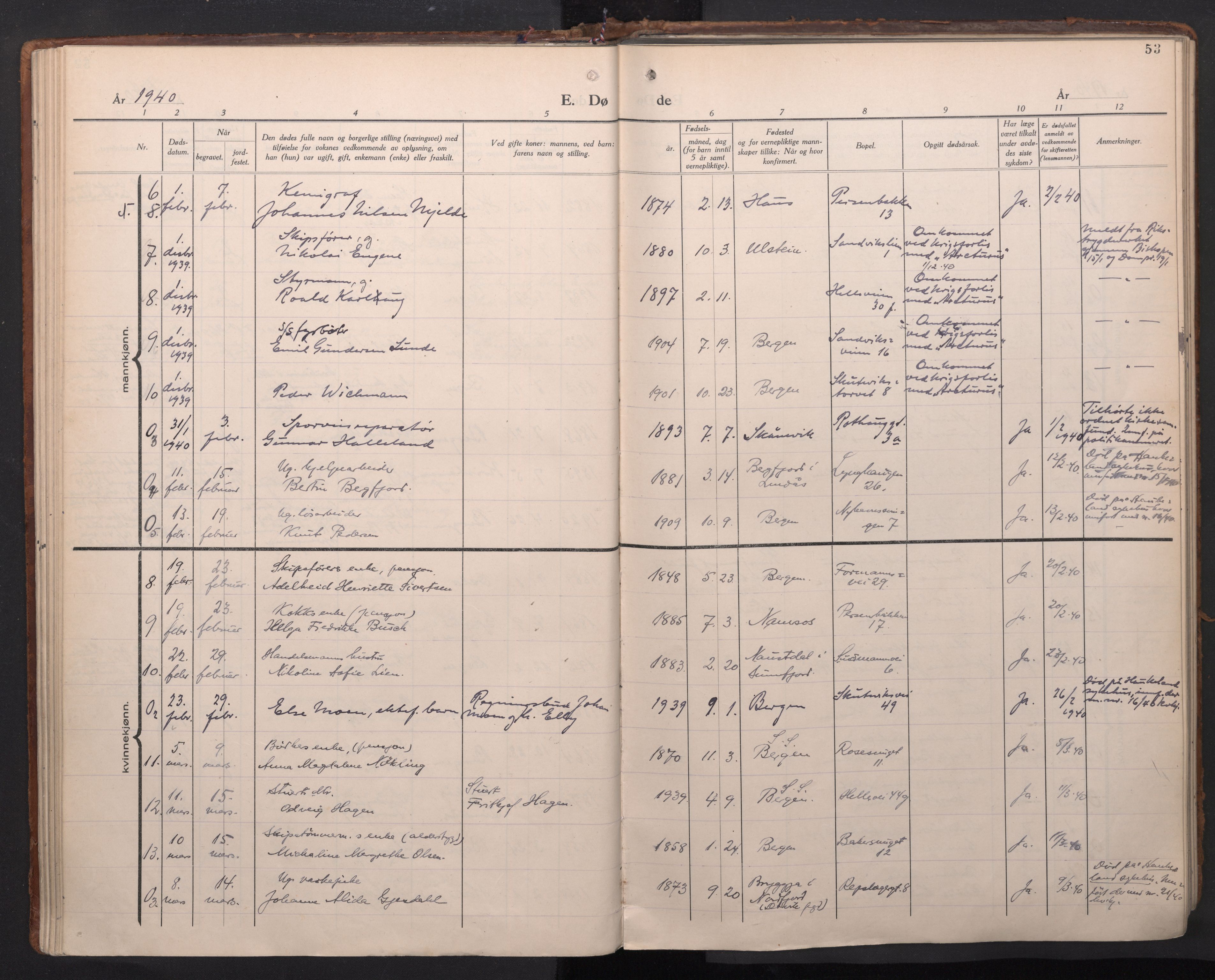 Sandviken Sokneprestembete, AV/SAB-A-77601/H/Ha/L0020: Parish register (official) no. E 3, 1933-1962, p. 53