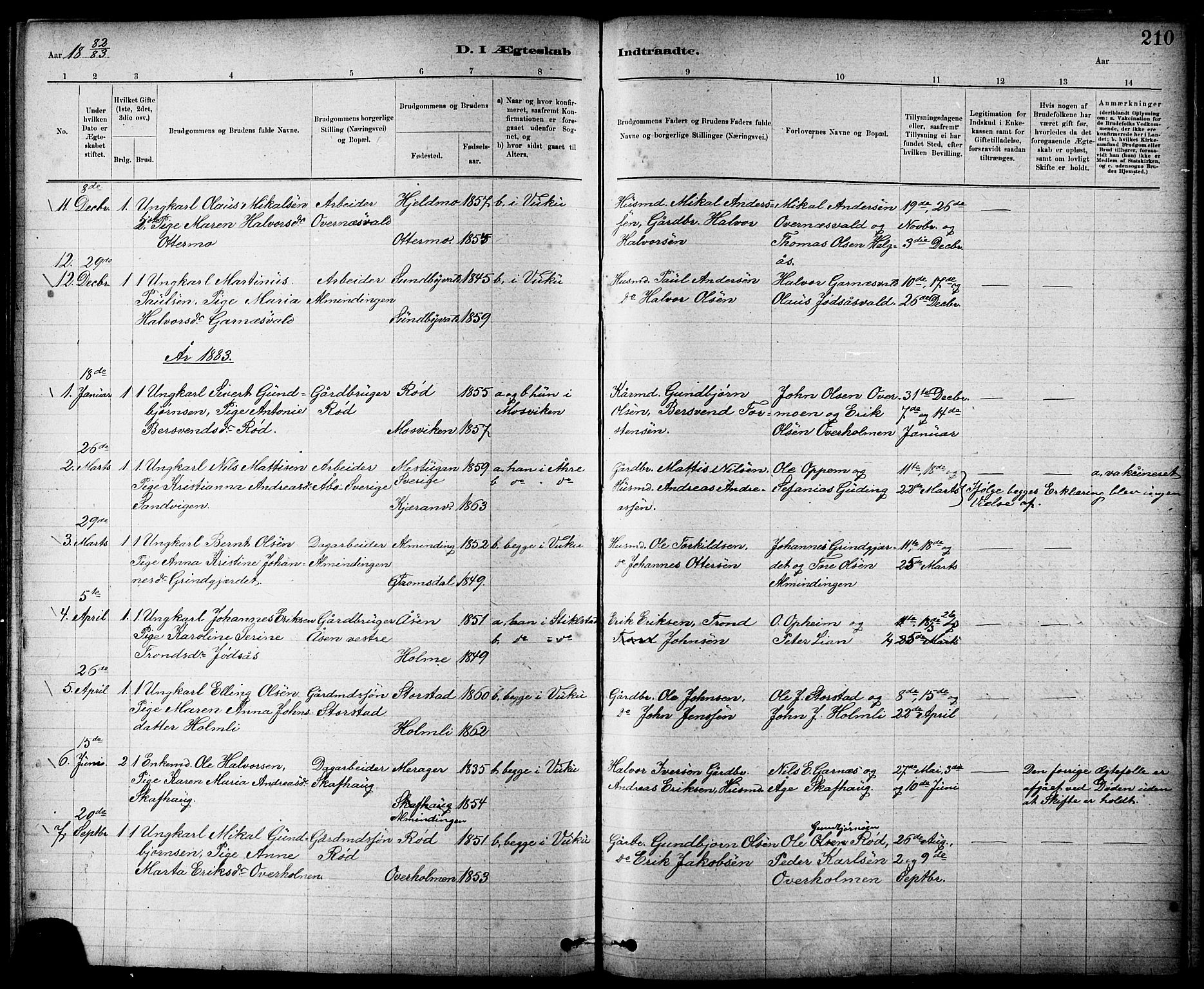Ministerialprotokoller, klokkerbøker og fødselsregistre - Nord-Trøndelag, SAT/A-1458/724/L0267: Parish register (copy) no. 724C03, 1879-1898, p. 210